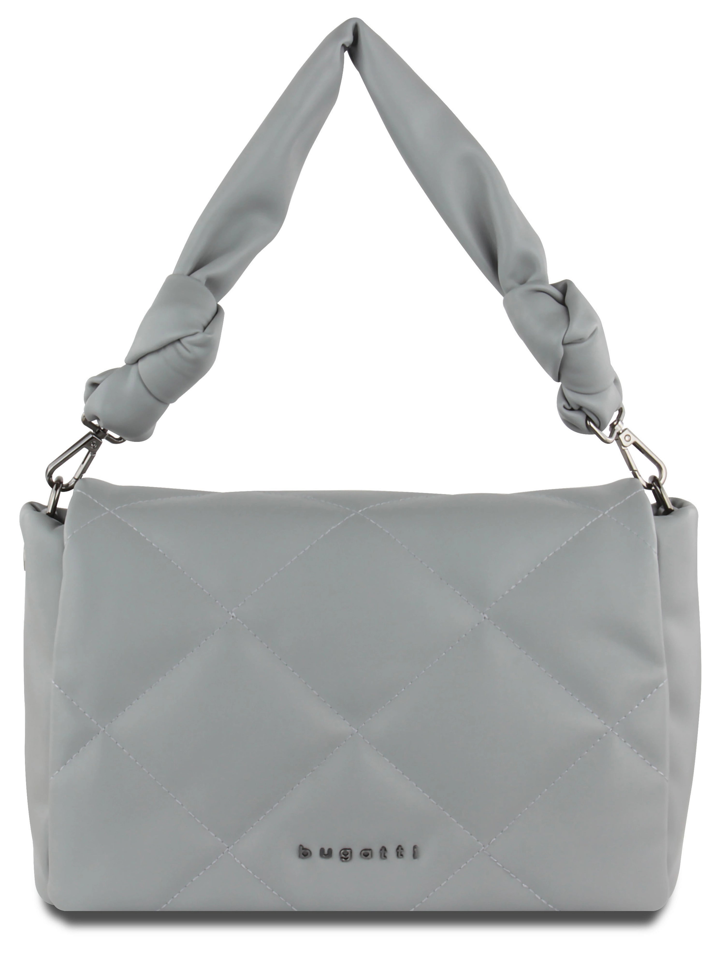 Graue bugatti Umhängetasche mit Rautensteppung, Büstenbild.