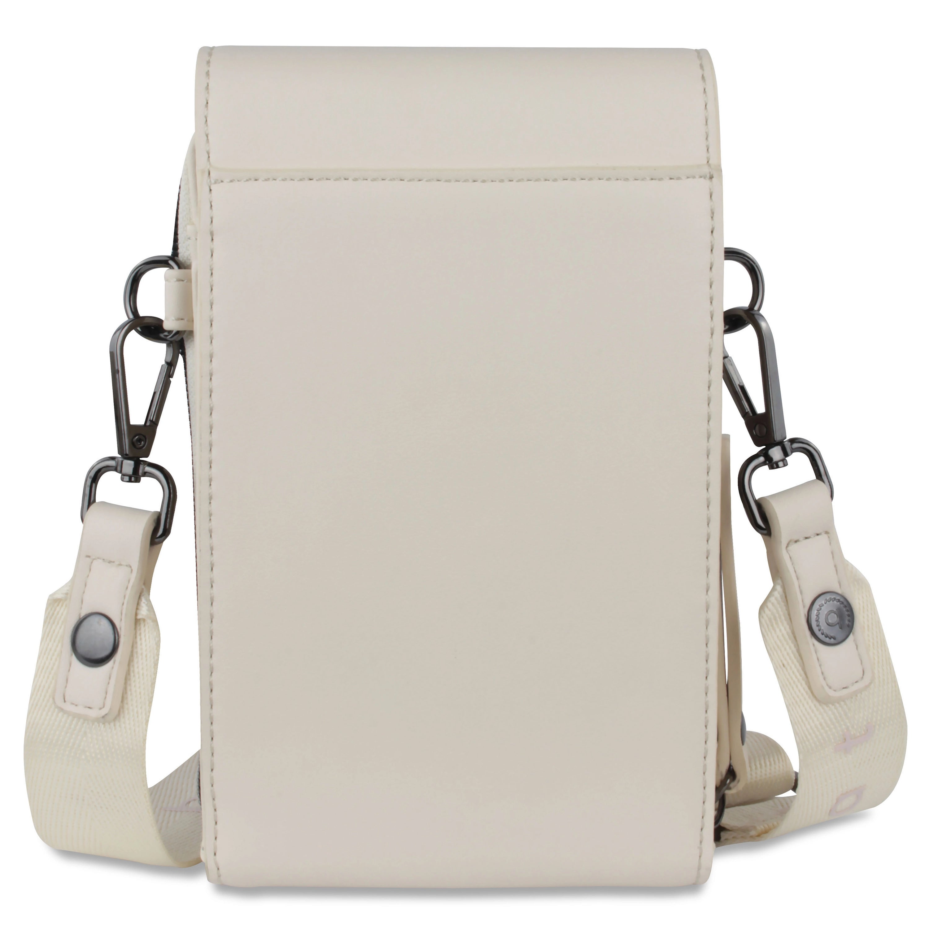 Beige bugatti crossbody bag, adjustable strap, sleek design, bust view.