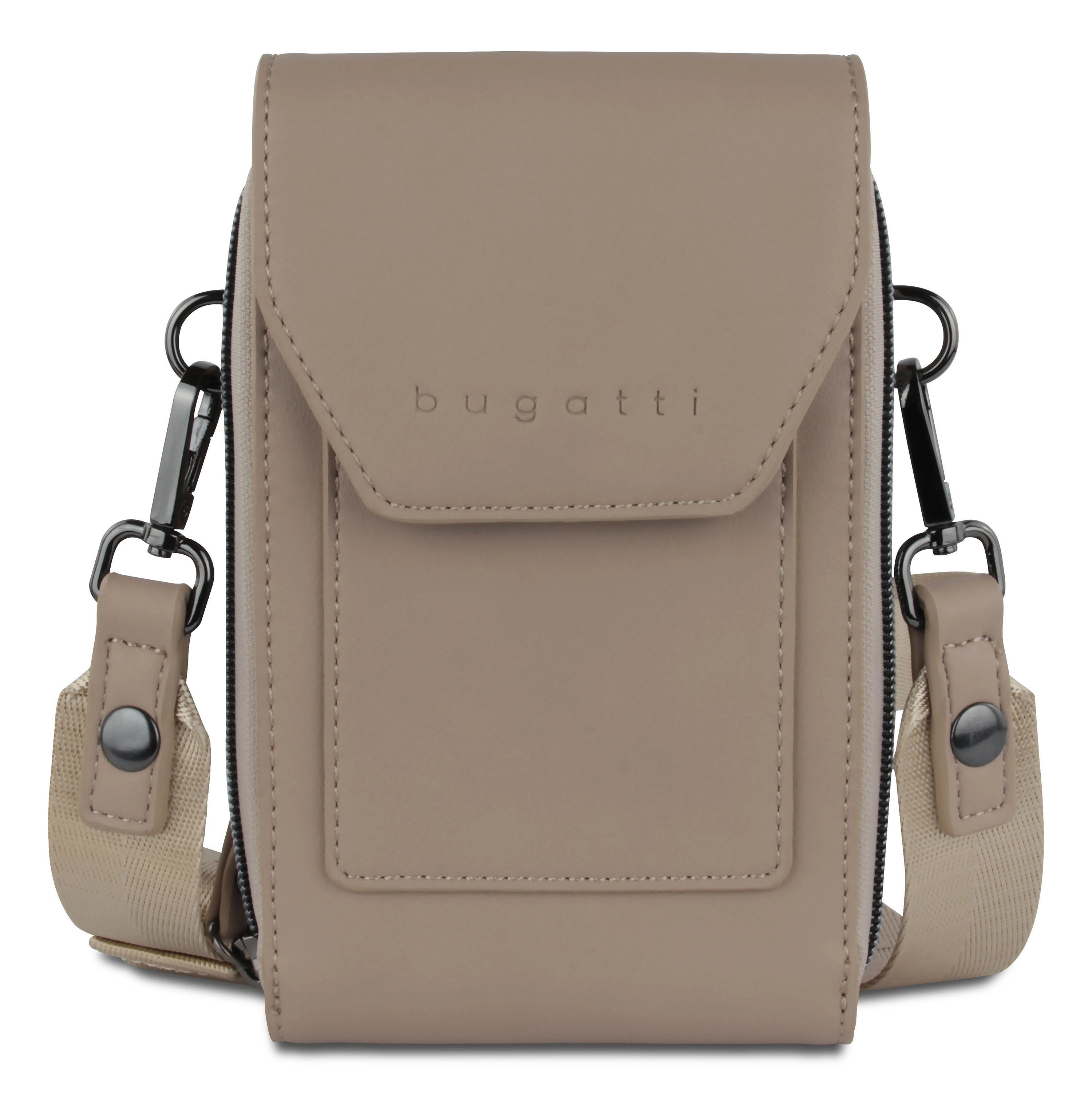 bugatti schoudertas in beige met verstelbare riem, elegant ontwerp. Bustebeeld.