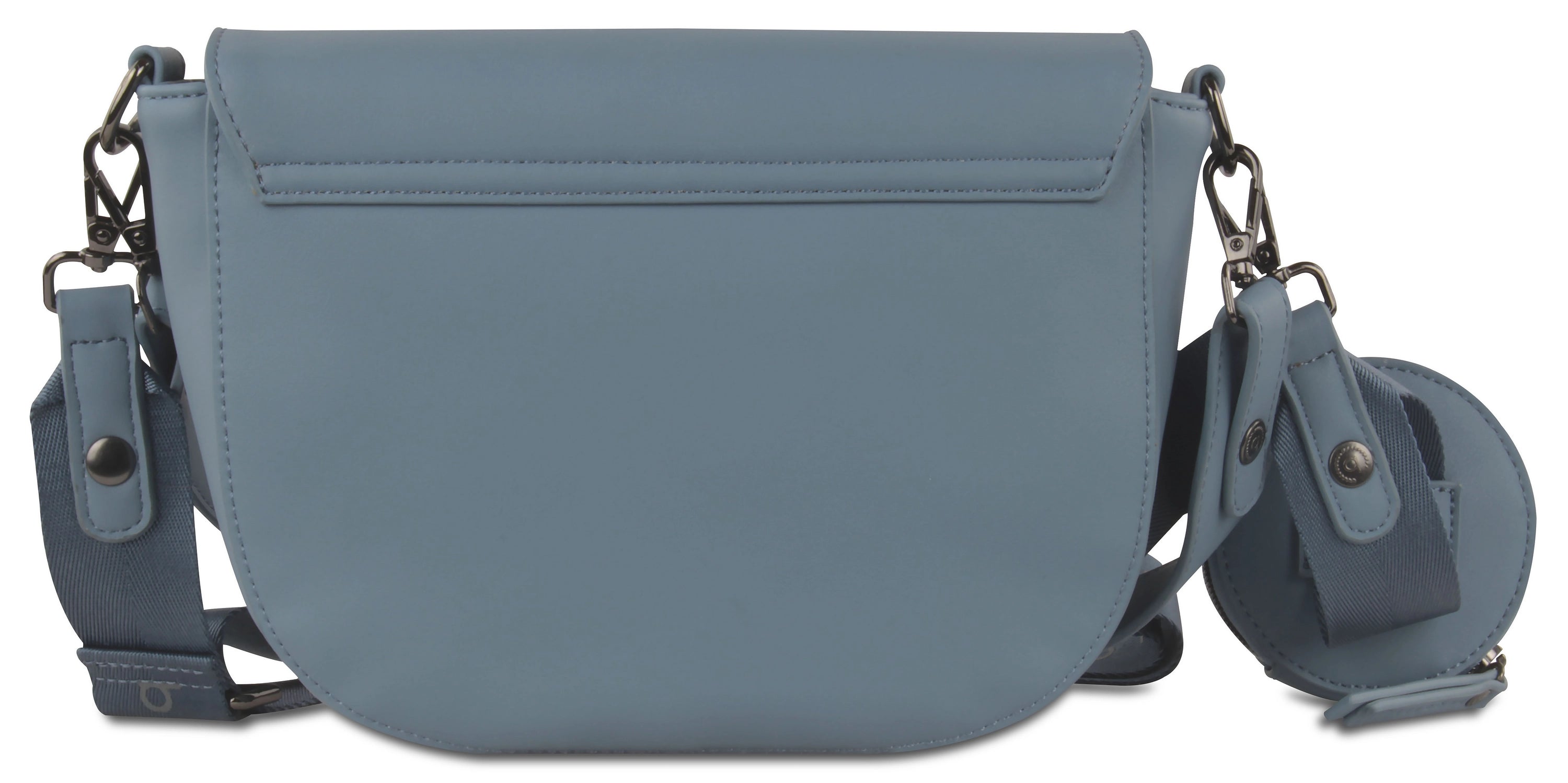 Blaue bugatti Umhängetasche, schlichtes Design, Detailansicht.