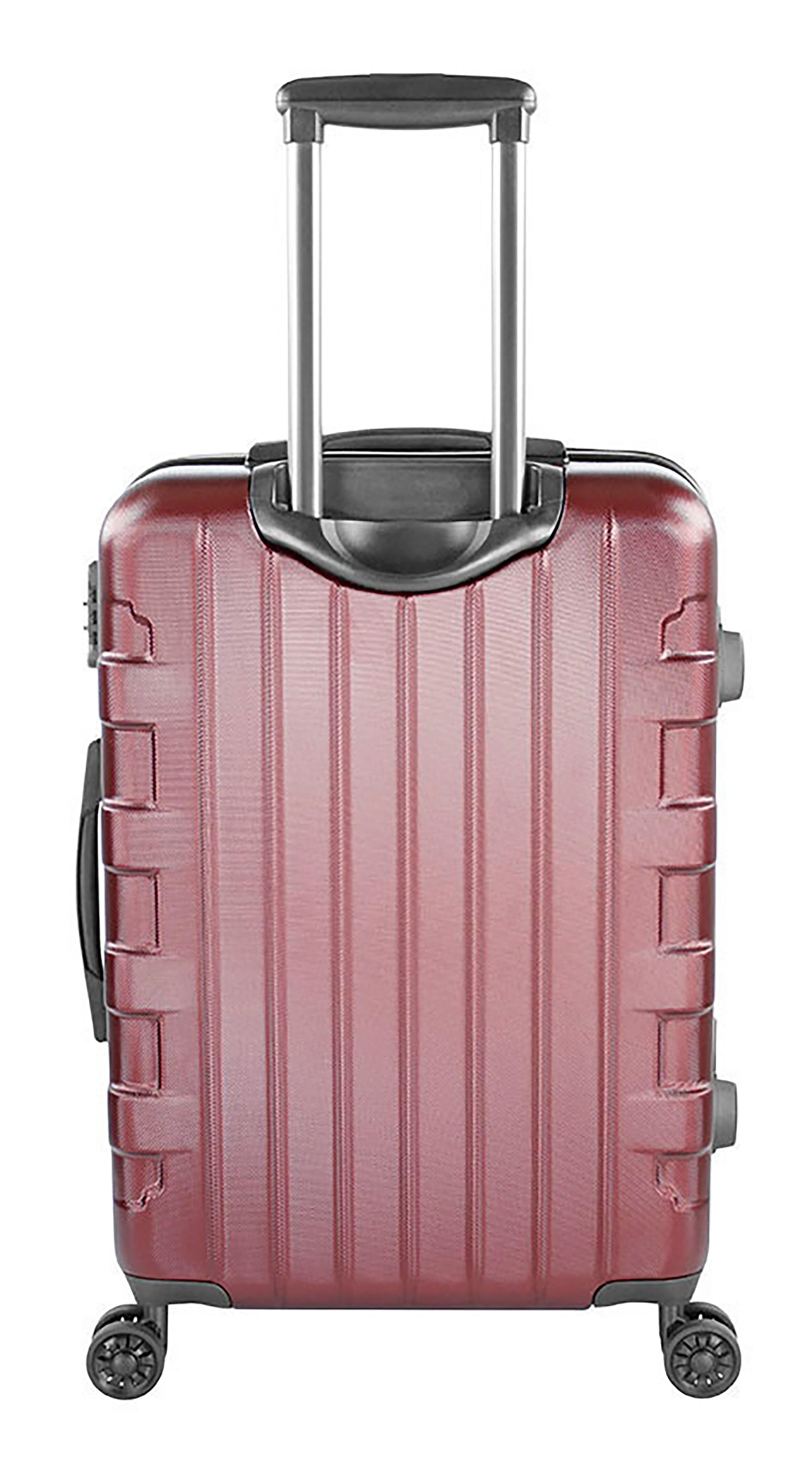 Roter Hartschalenkoffer mit schwarzen Details und Teleskopgriff, elegantes Design, bugatti.