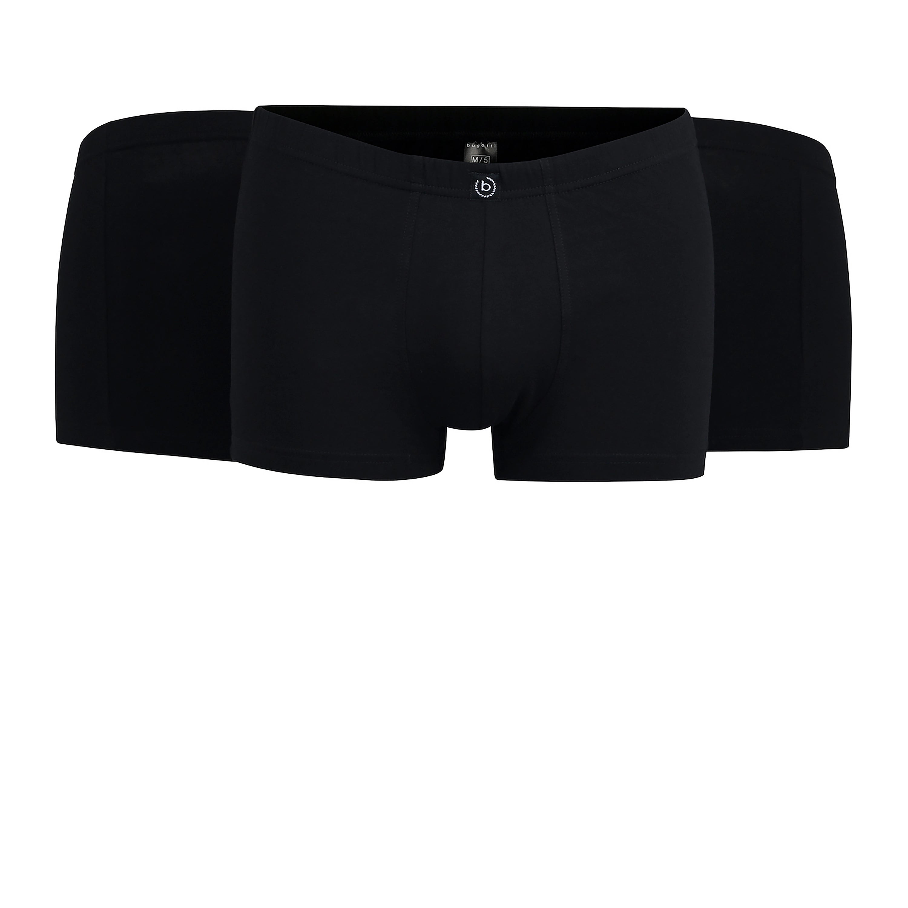 Dreierpack schwarze bugatti Boxershorts, leger präsentiert, klassische Passform.