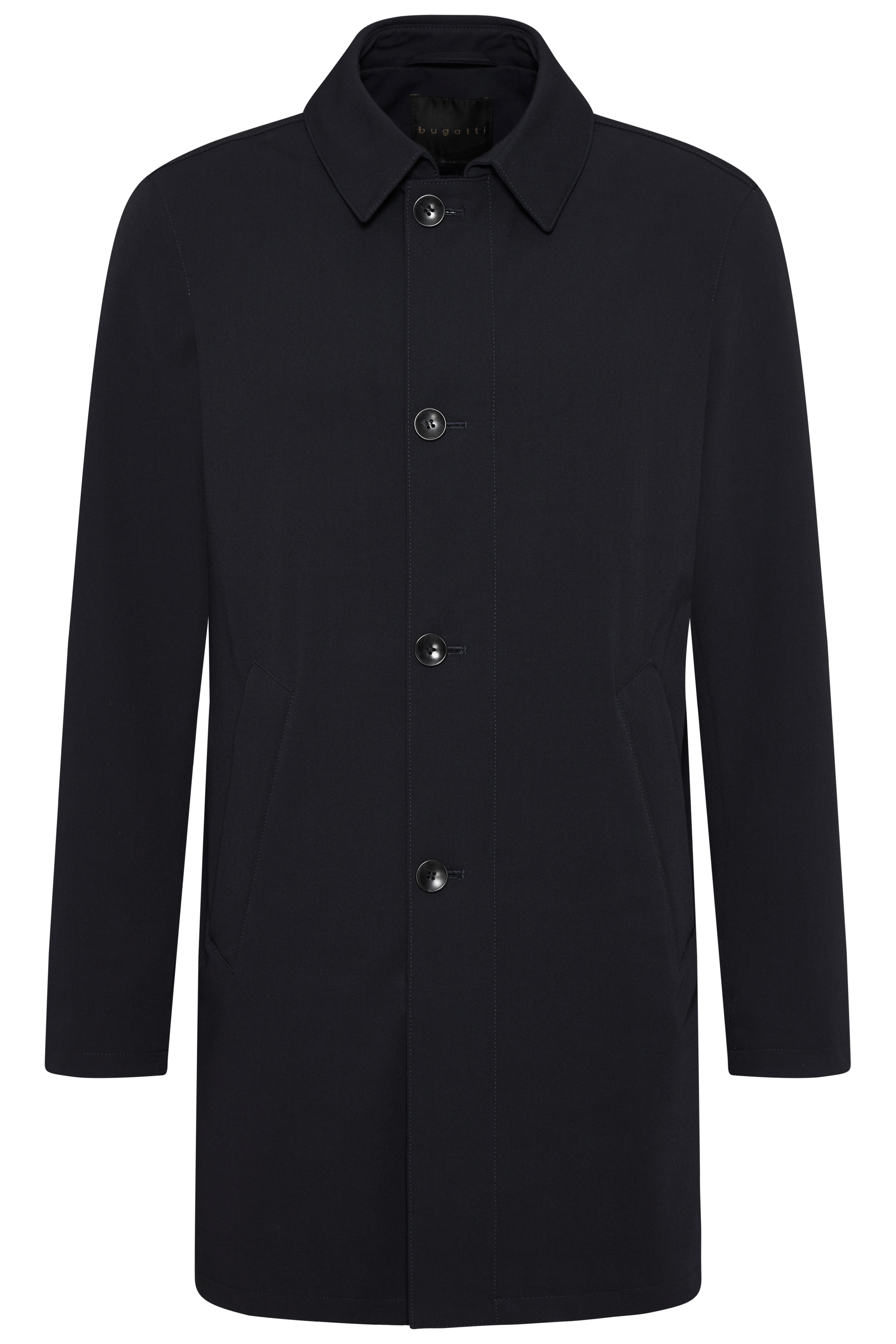 Schwarzer bugatti Mantel, klassisches Design, Büstenbild.