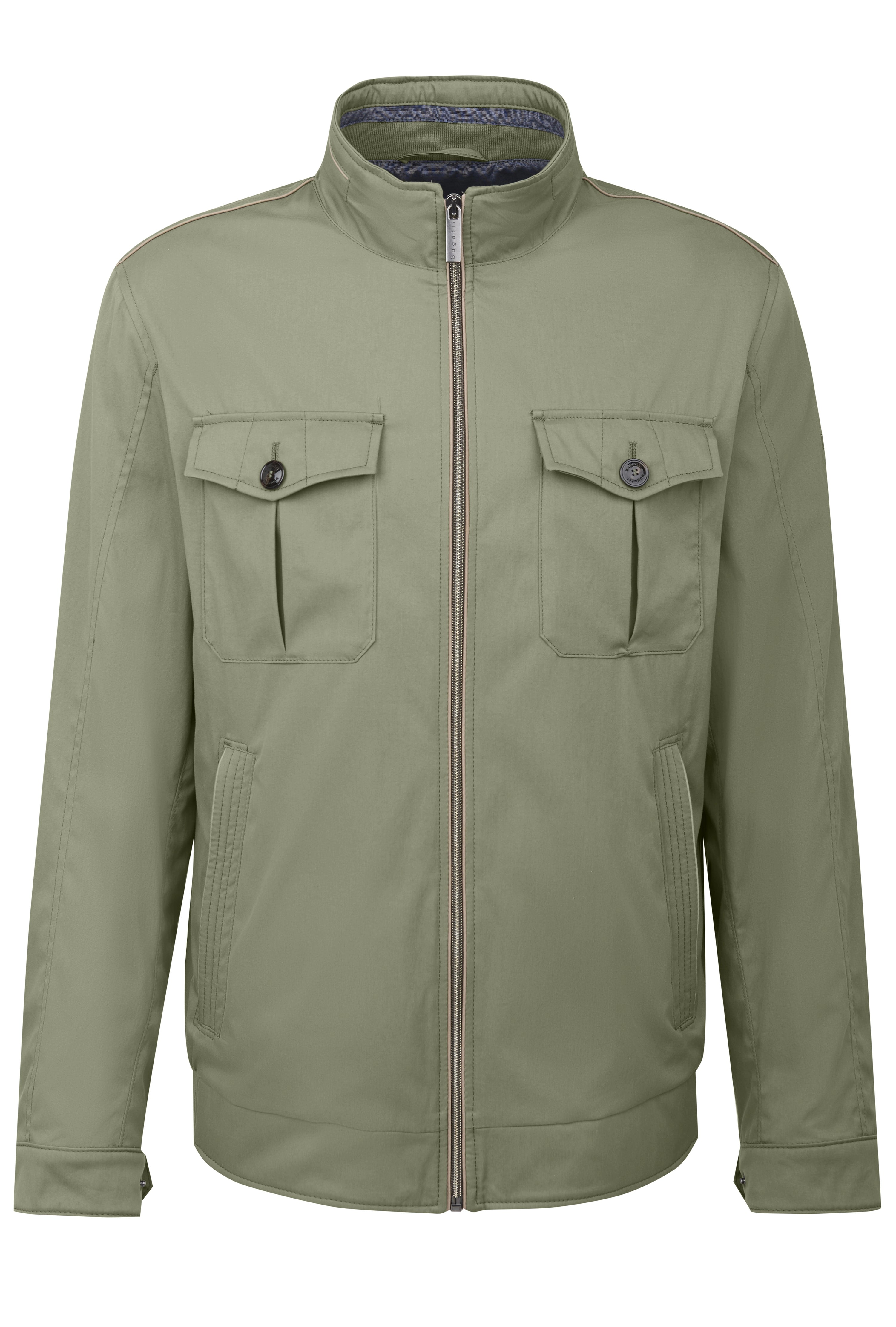 Grüne bugatti Jacke, Büstenbild, mit Stehkragen und aufgesetzten Taschen, stilvoll und zeitlos.