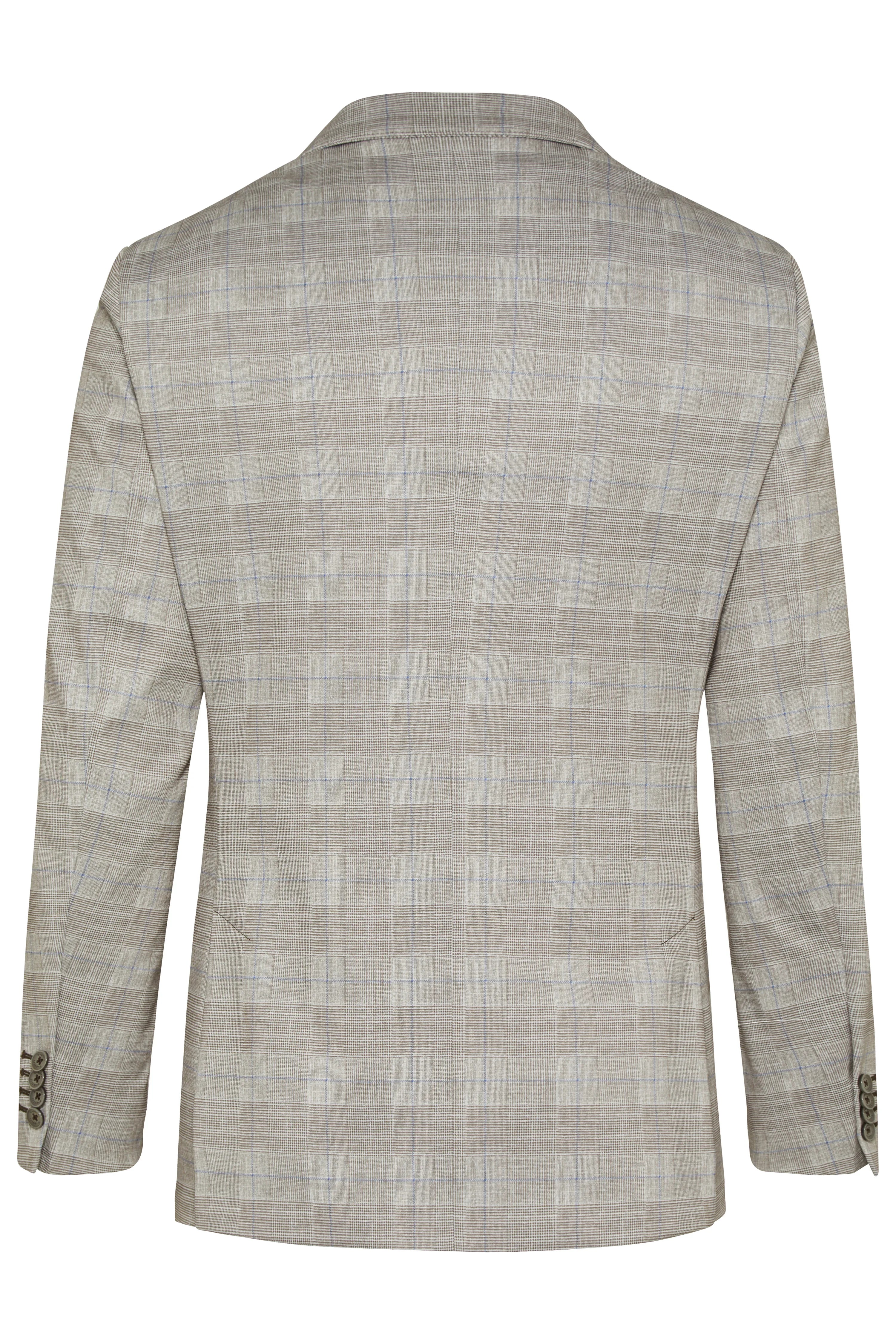 Grijze geruite bugatti blazer, achterkant, busteweergave.