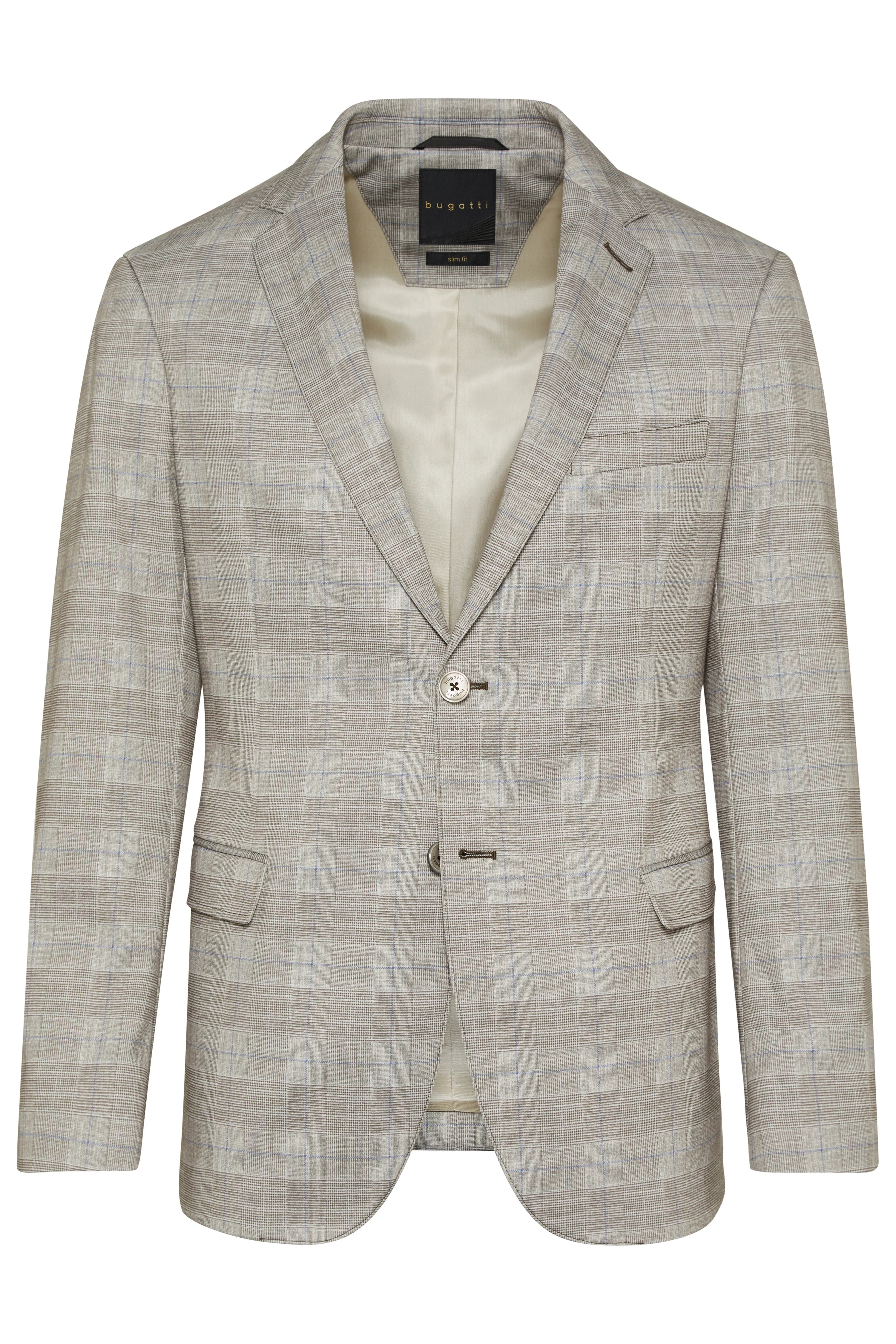 bugatti karierter Blazer in Grau, Büstenbild, zeigt stilvolles und elegantes Design.