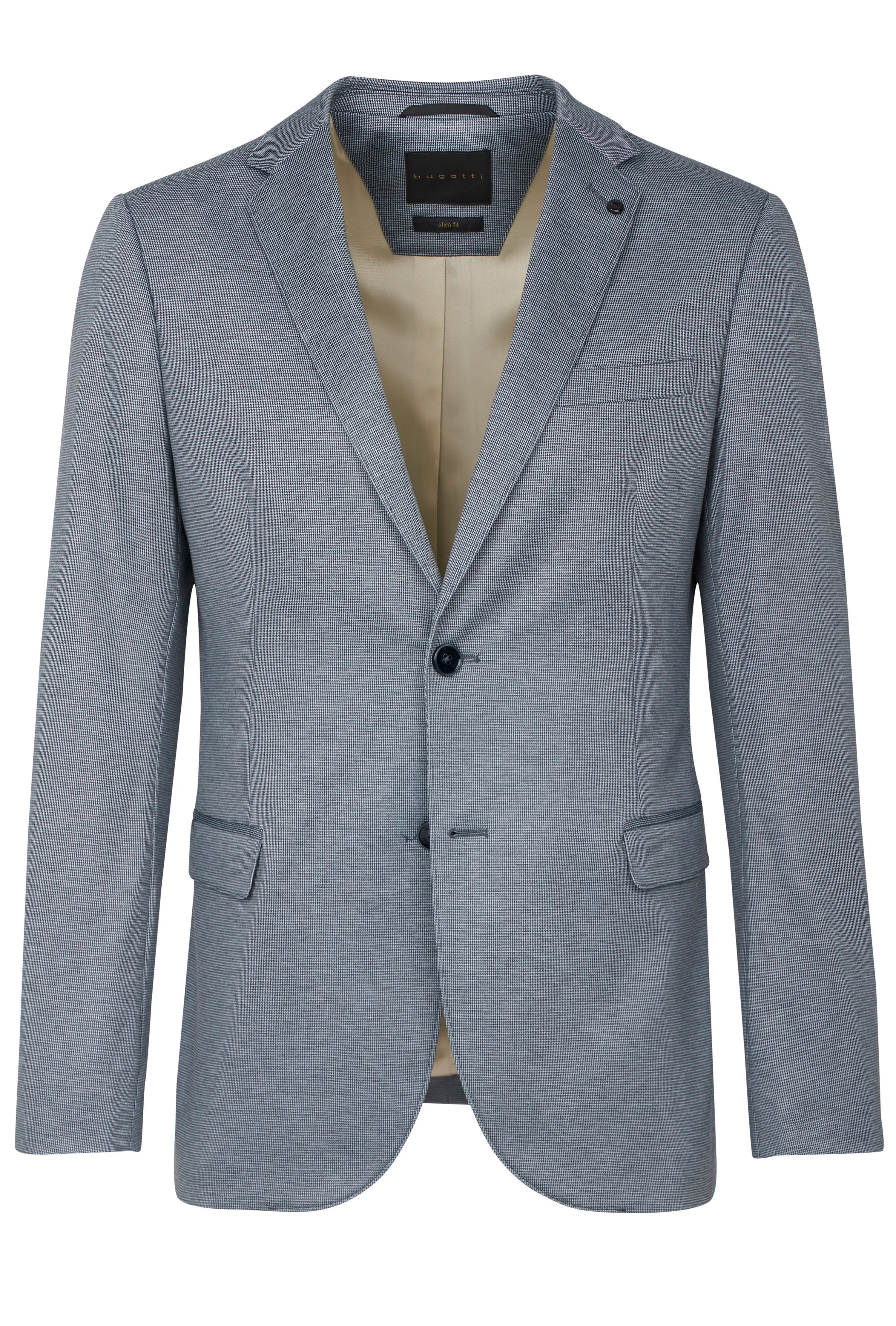 bugatti grijs colbert, fijn patroon, buste, stijlvol en elegant, hoogwaardige afwerking.