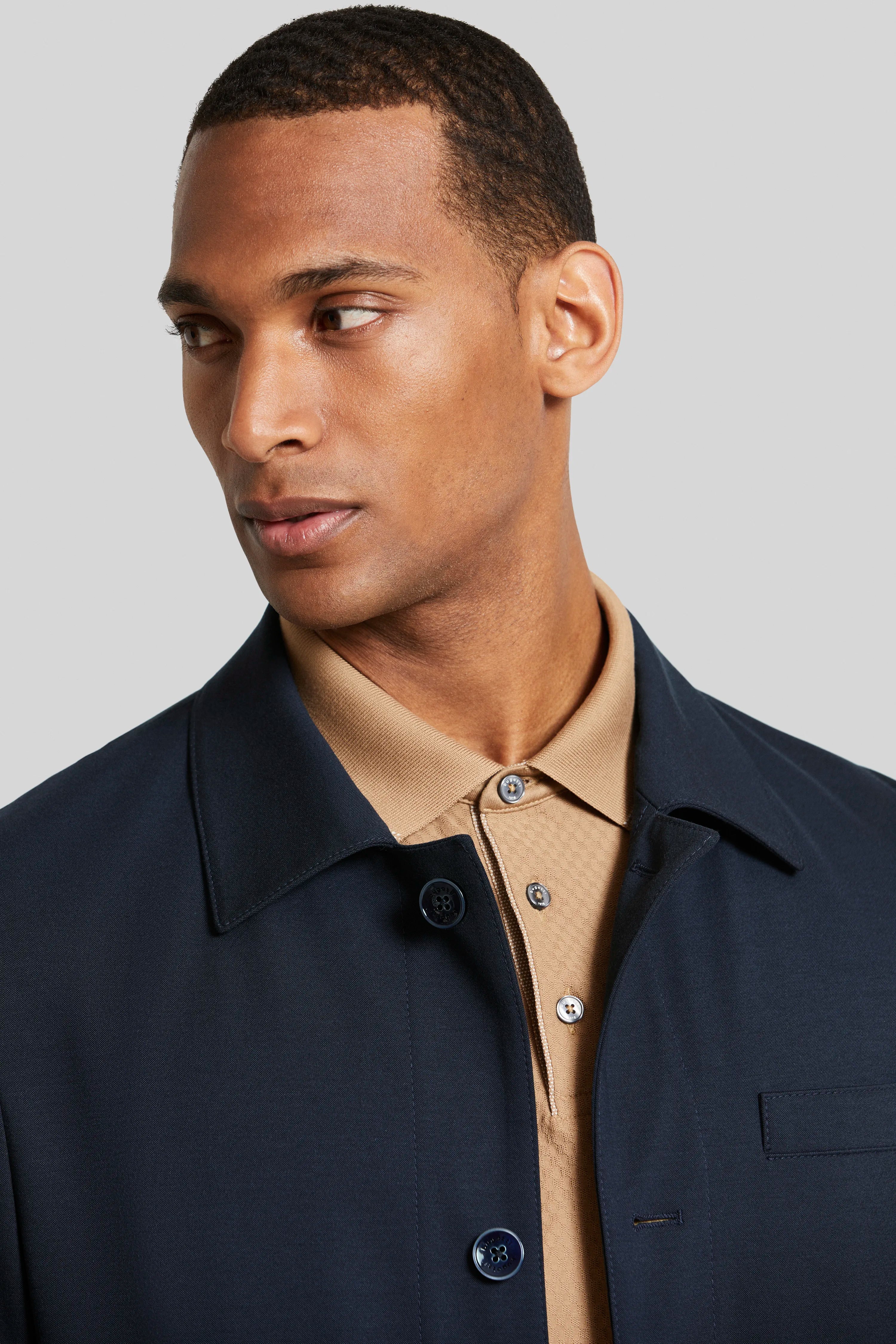 Dark blue bugatti blazer, back view, high-quality craftsmanship, timeless and elegant.