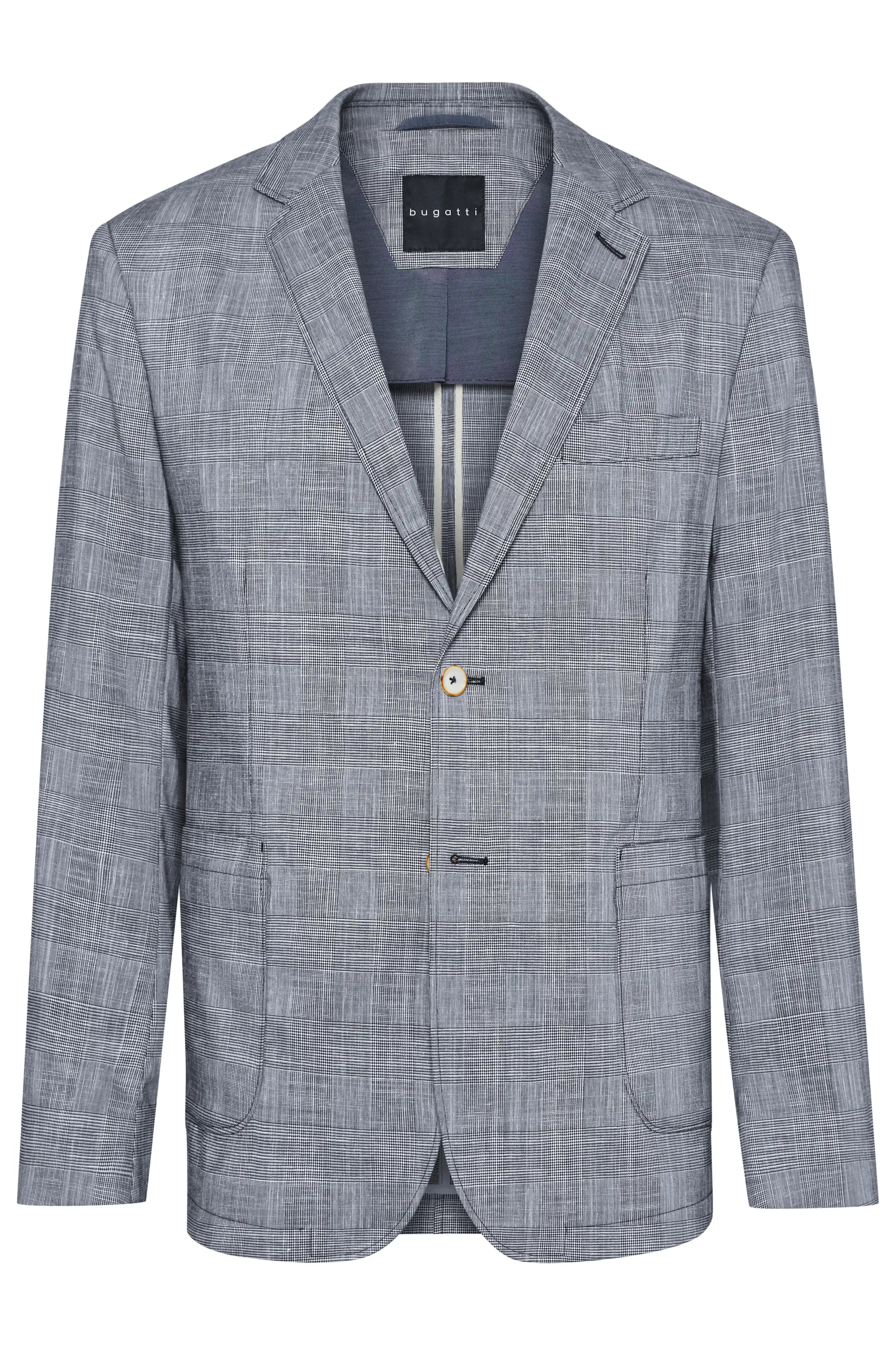 Grey bugatti blazer with fine check pattern, bust view, timeless elegance and stylish sophistication.