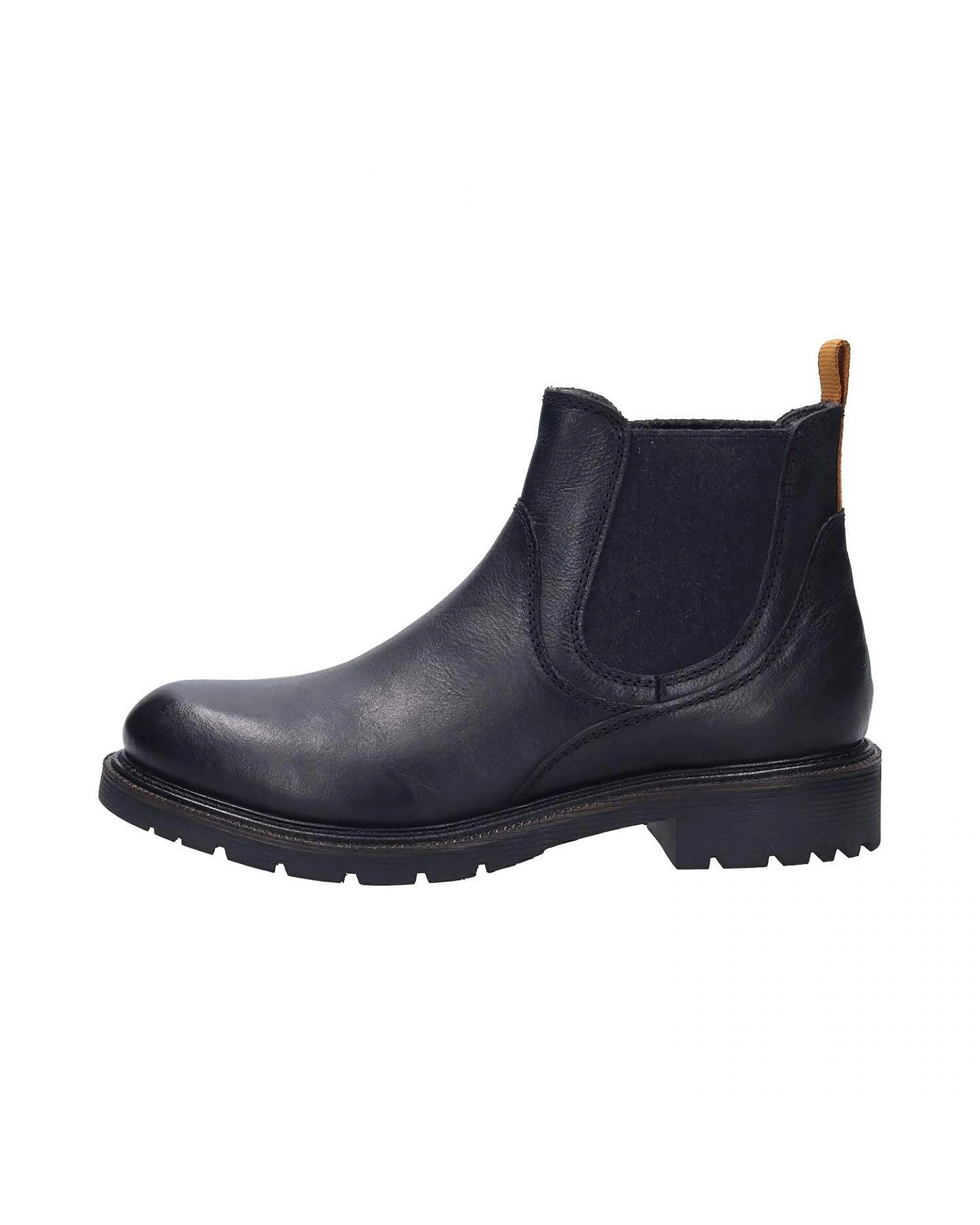 Schwarzer bugatti Chelsea Boot, Leder, seitliches Gummiband, Büstenbild, zeitloser Stil.