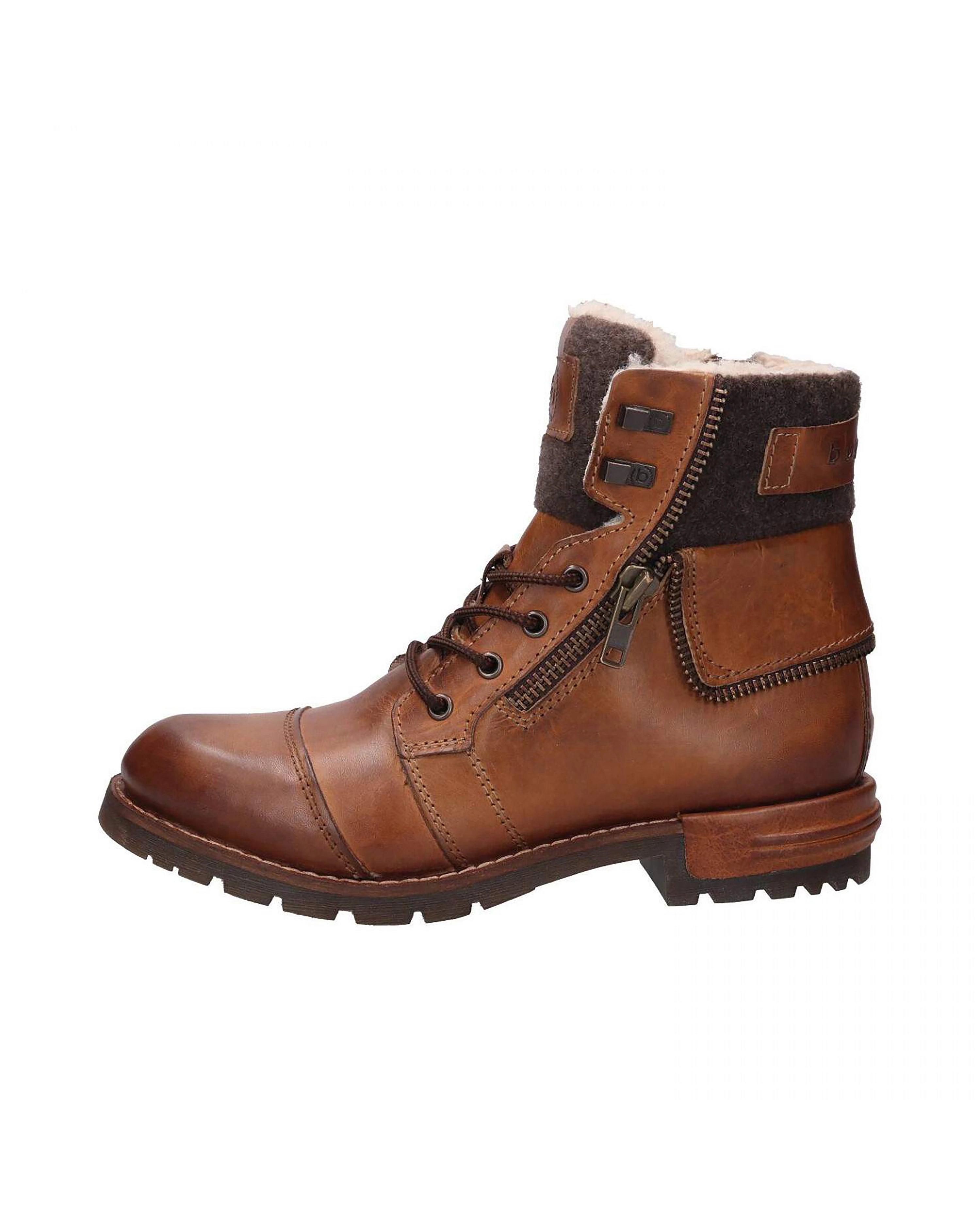 bugatti men's brown boots with zipper and laces, warm lining, casual, single image.