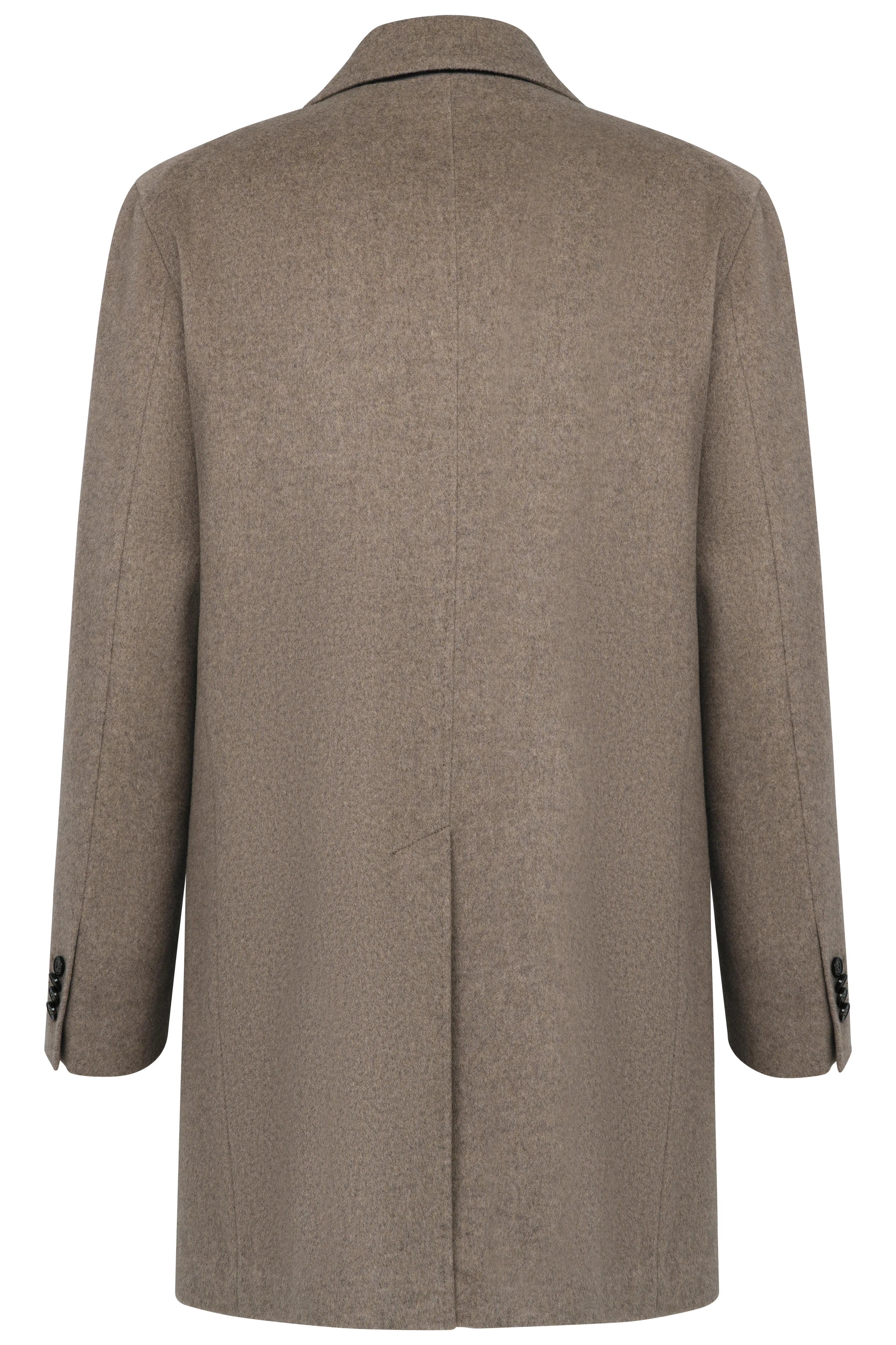 bugatti coat in beige, back view, bust image, classic design, high-quality craftsmanship.