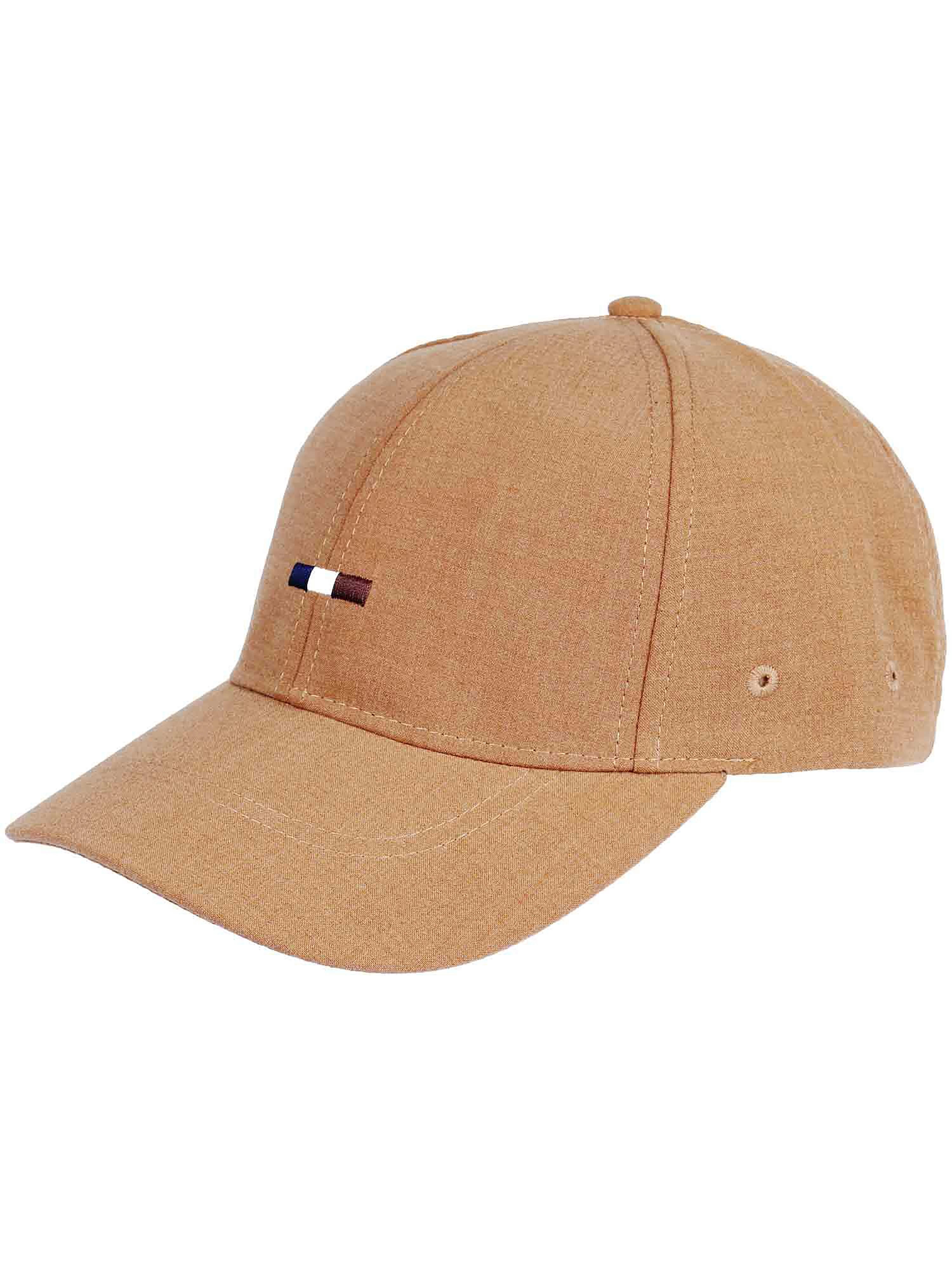 Cap in camel color with minimalist design, side logo detail