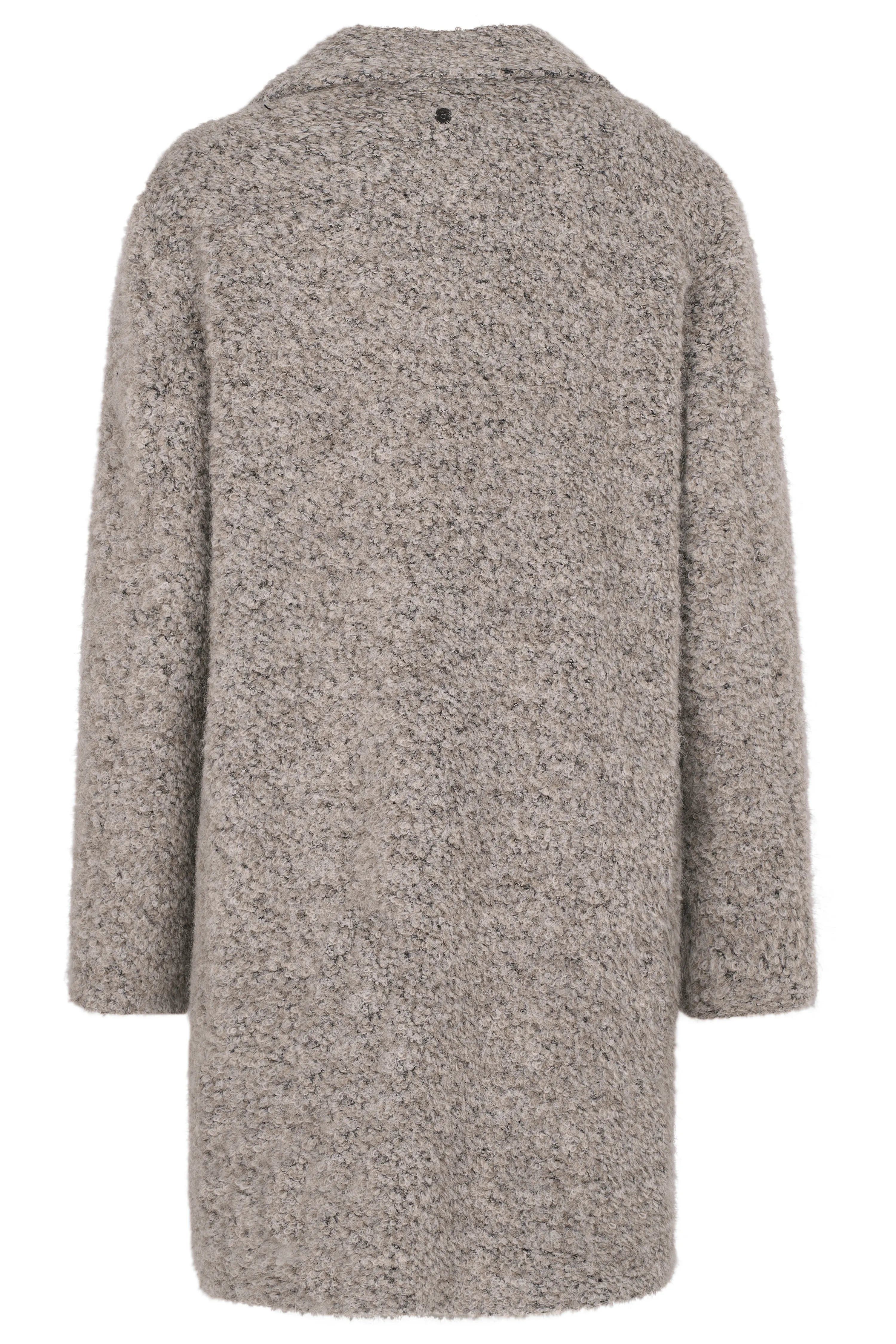 Gray bouclé coat by bugatti, back view, casual image, simple design, timeless elegance.