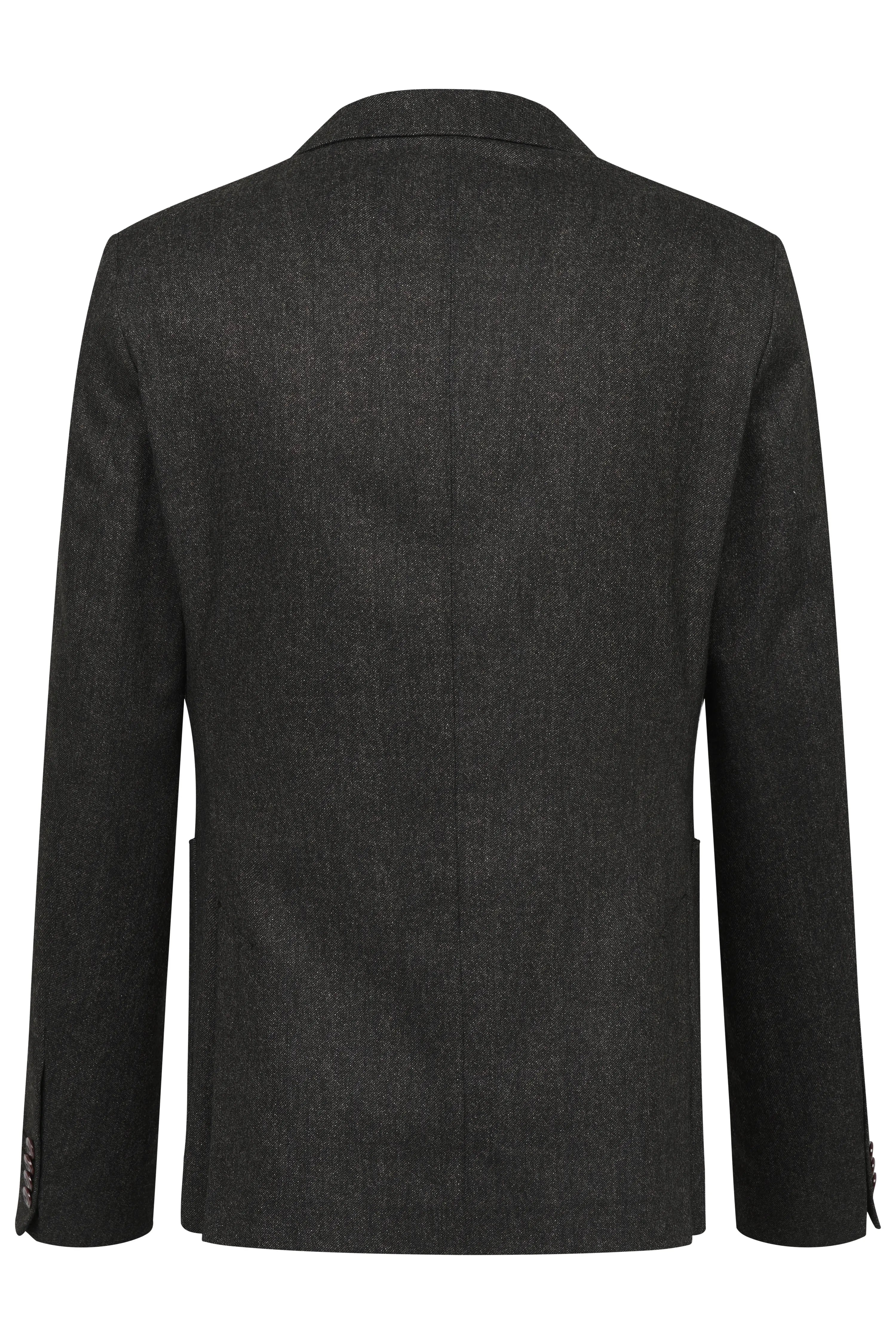 Grauer bugatti Sakko, Rückansicht, klassisches Design, Büstenbild.