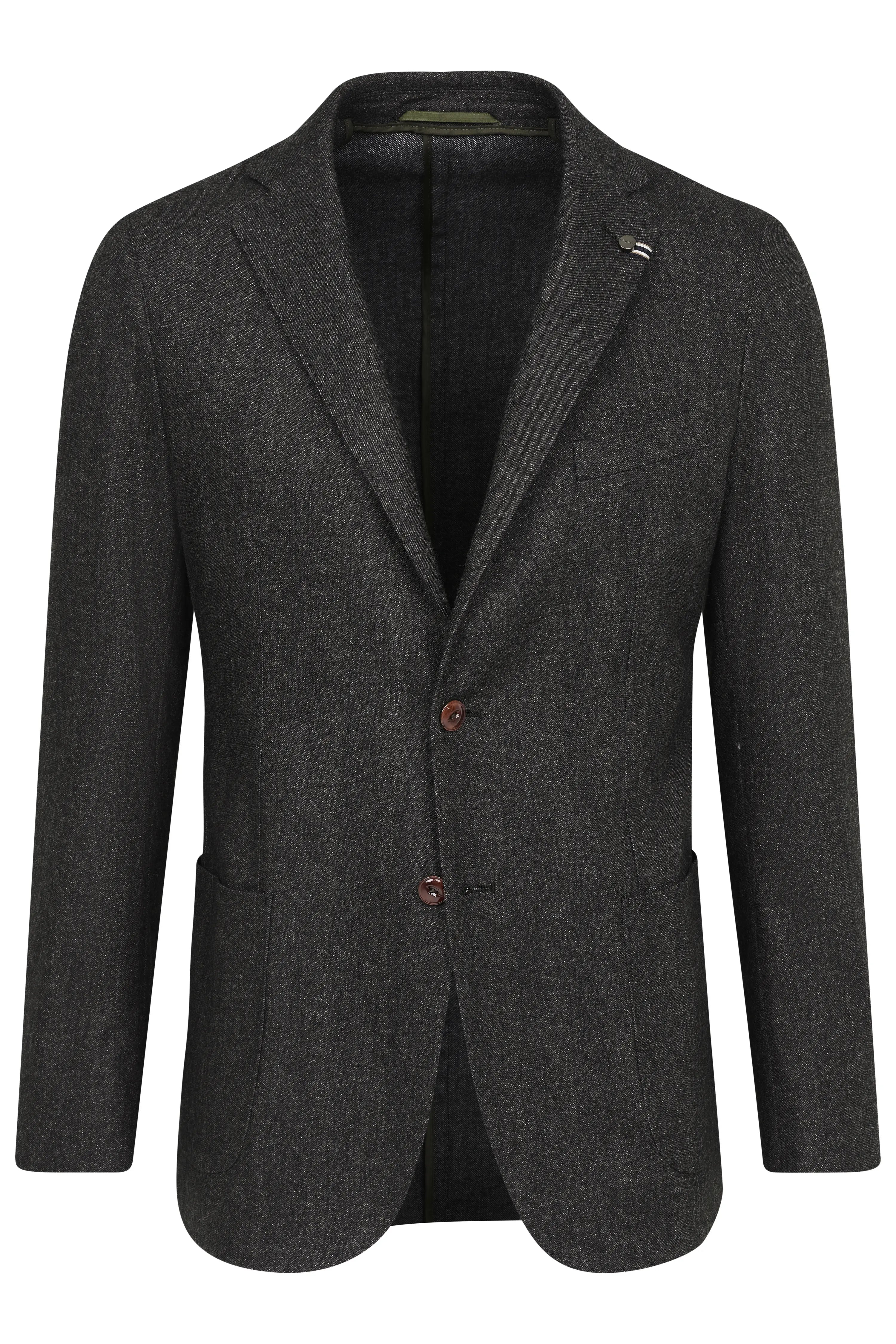 Dunkler bugatti Sakko, meliert, klassische Passform, stilvoll für formelle Anlässe. Büstenbild.