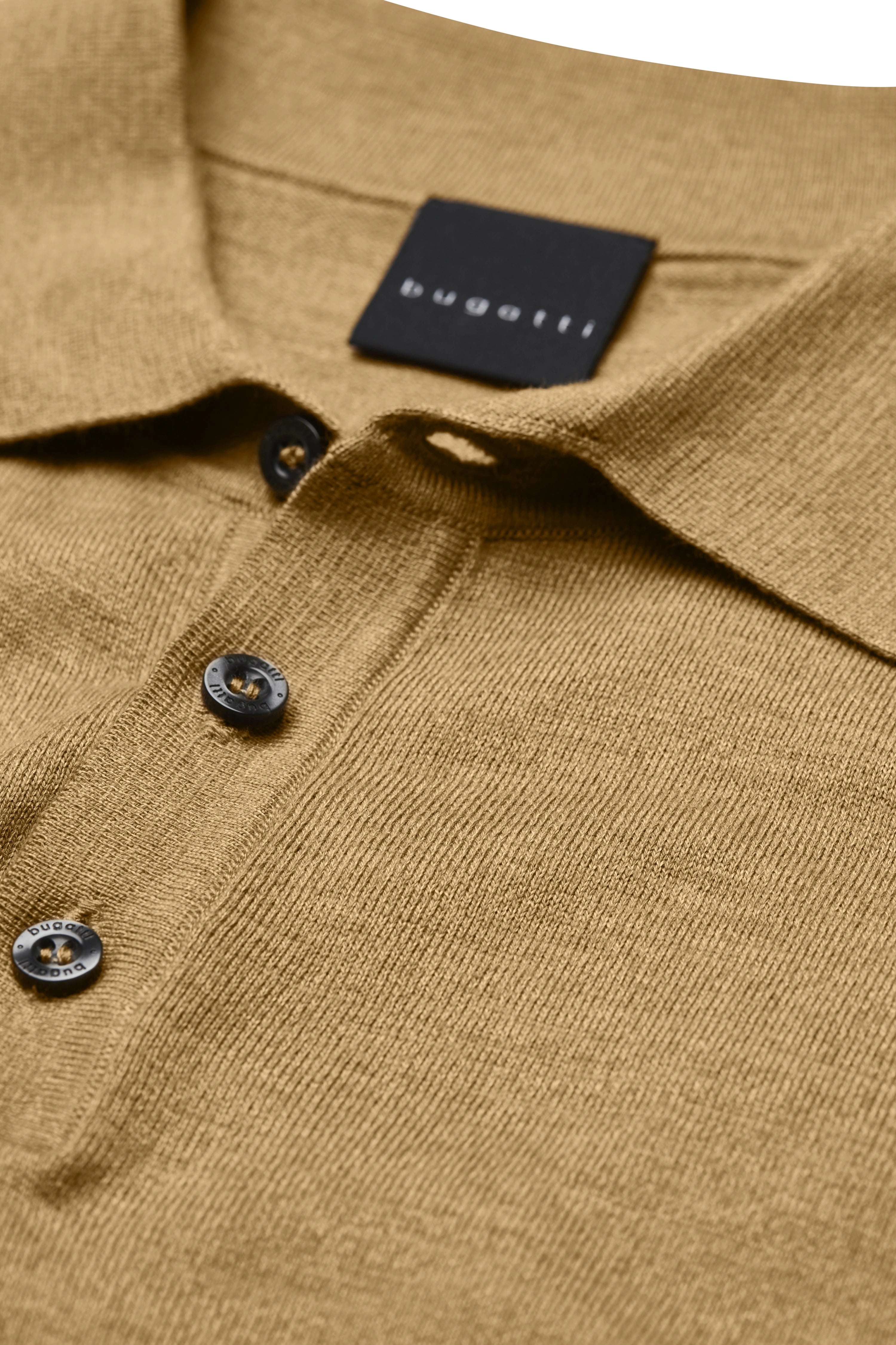 bugatti beige polo shirt, close-up with buttons and fabric details.