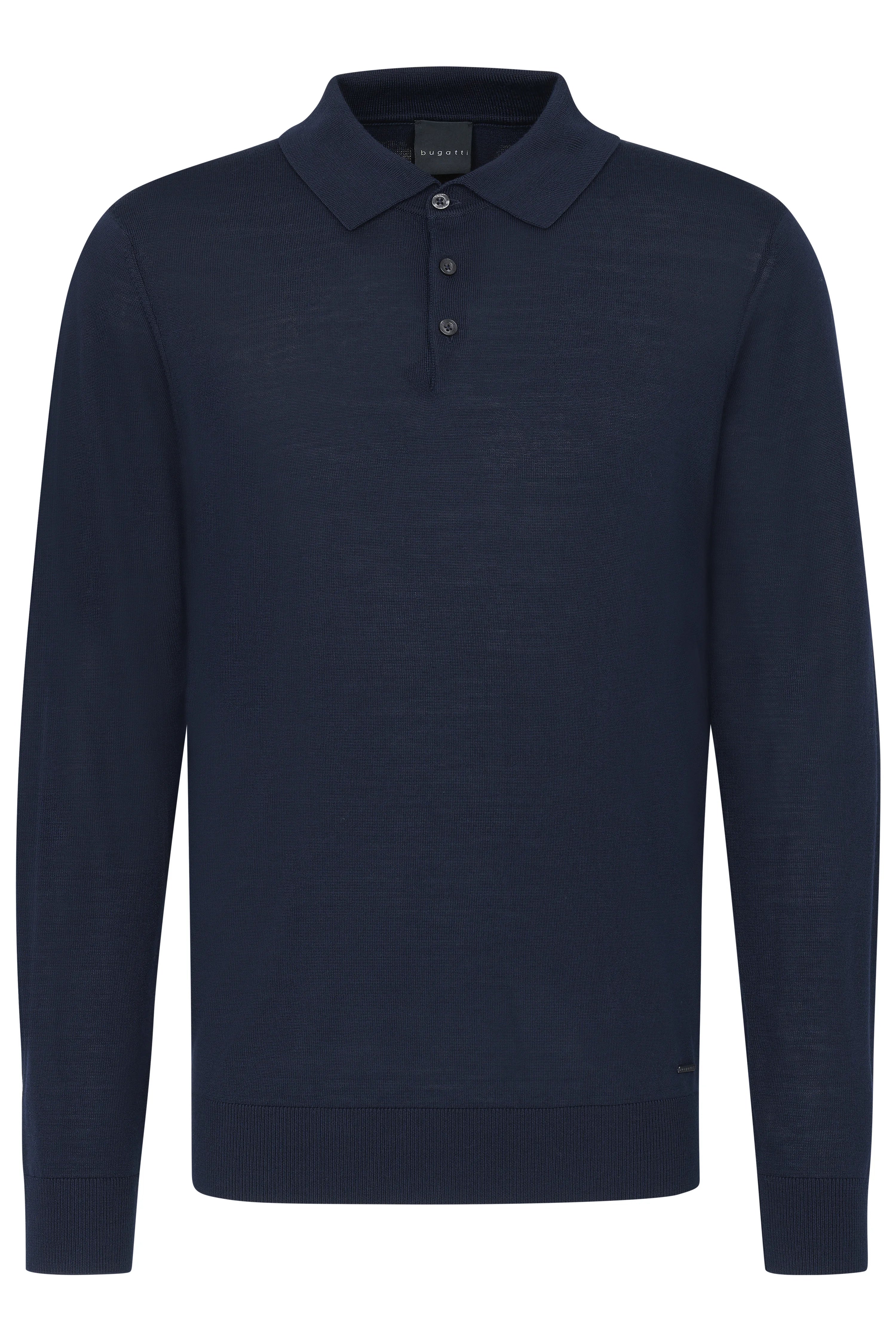 Navy Pullover und graue Hose, Rückansicht, Modelbild.