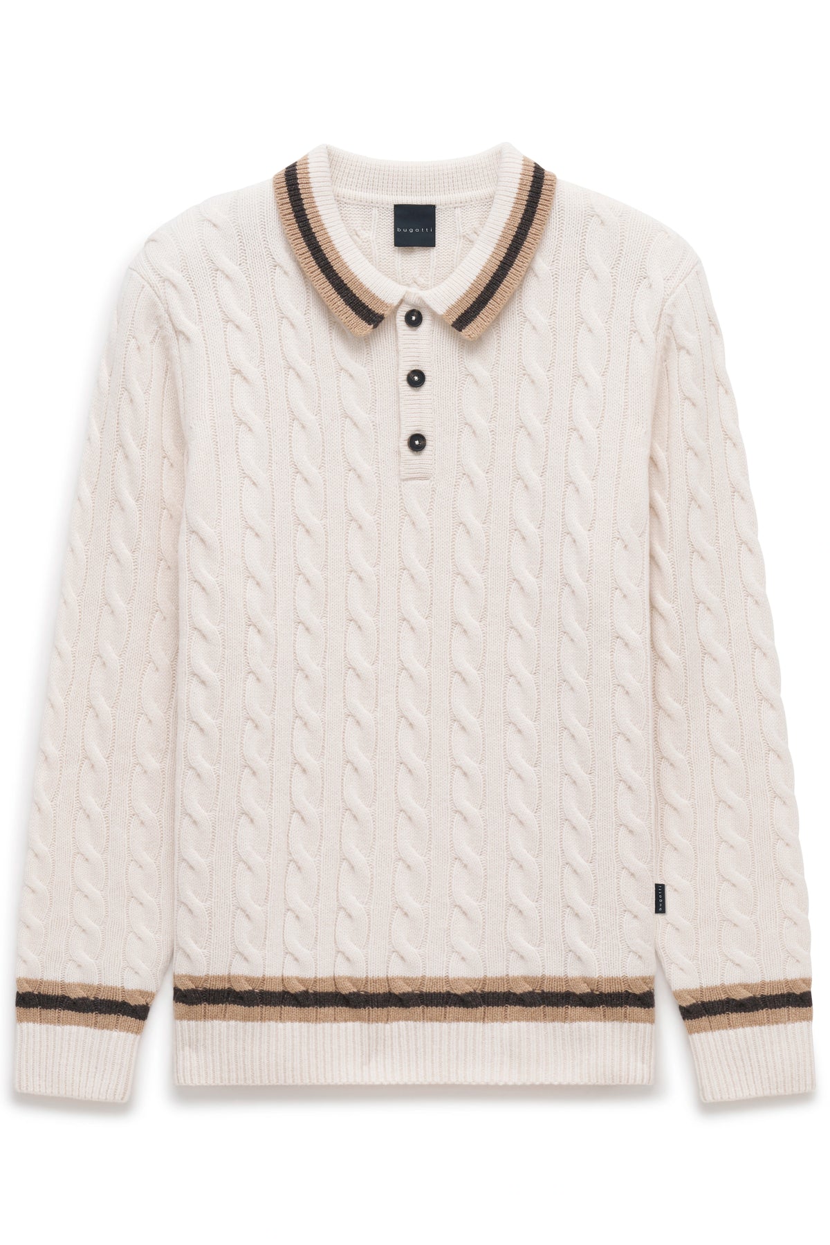 Strickpullover mit Zopfmuster in Beige, Büstenbild, bugatti.