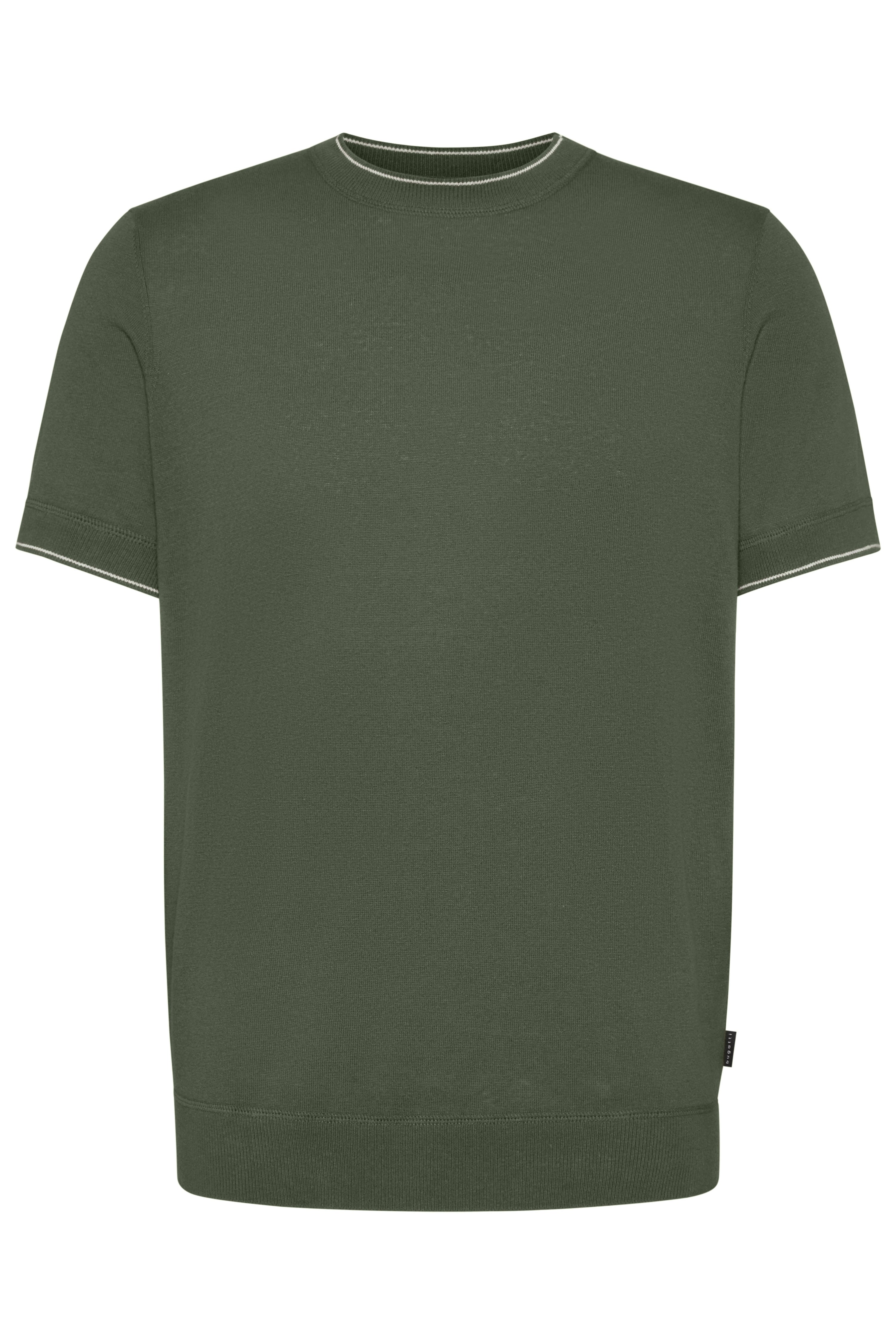 Green bugatti short-sleeve T-shirt, simple design, bust view.