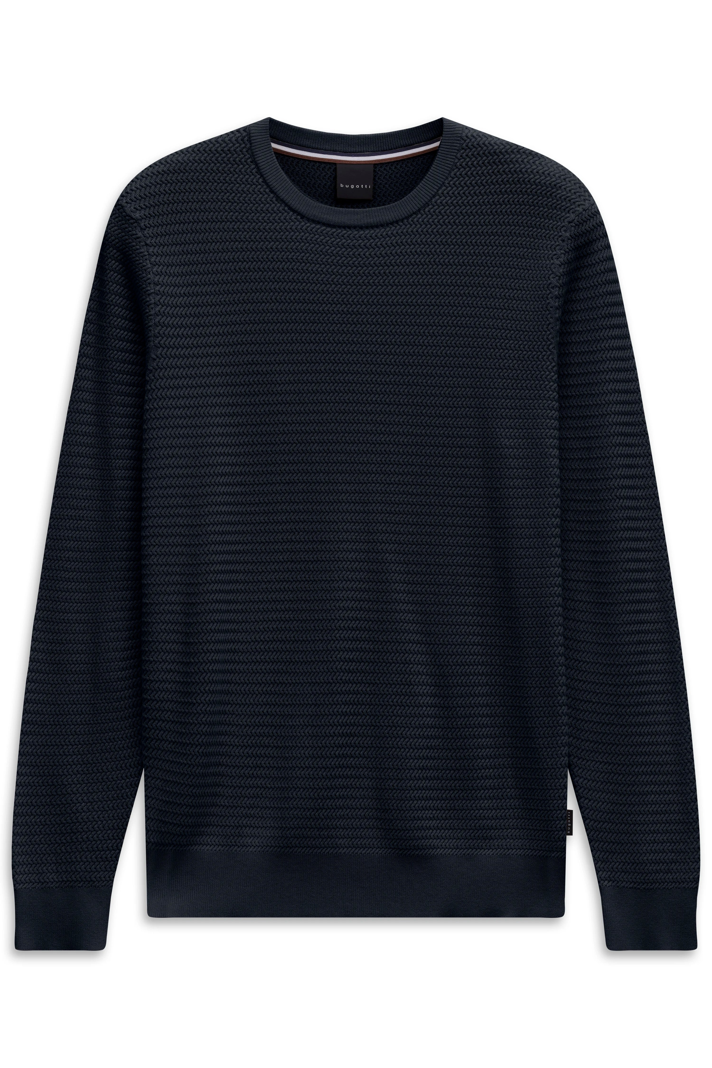 Navy Strickpullover von bugatti, Büstenbild, zeitloses Design, elegante Struktur.