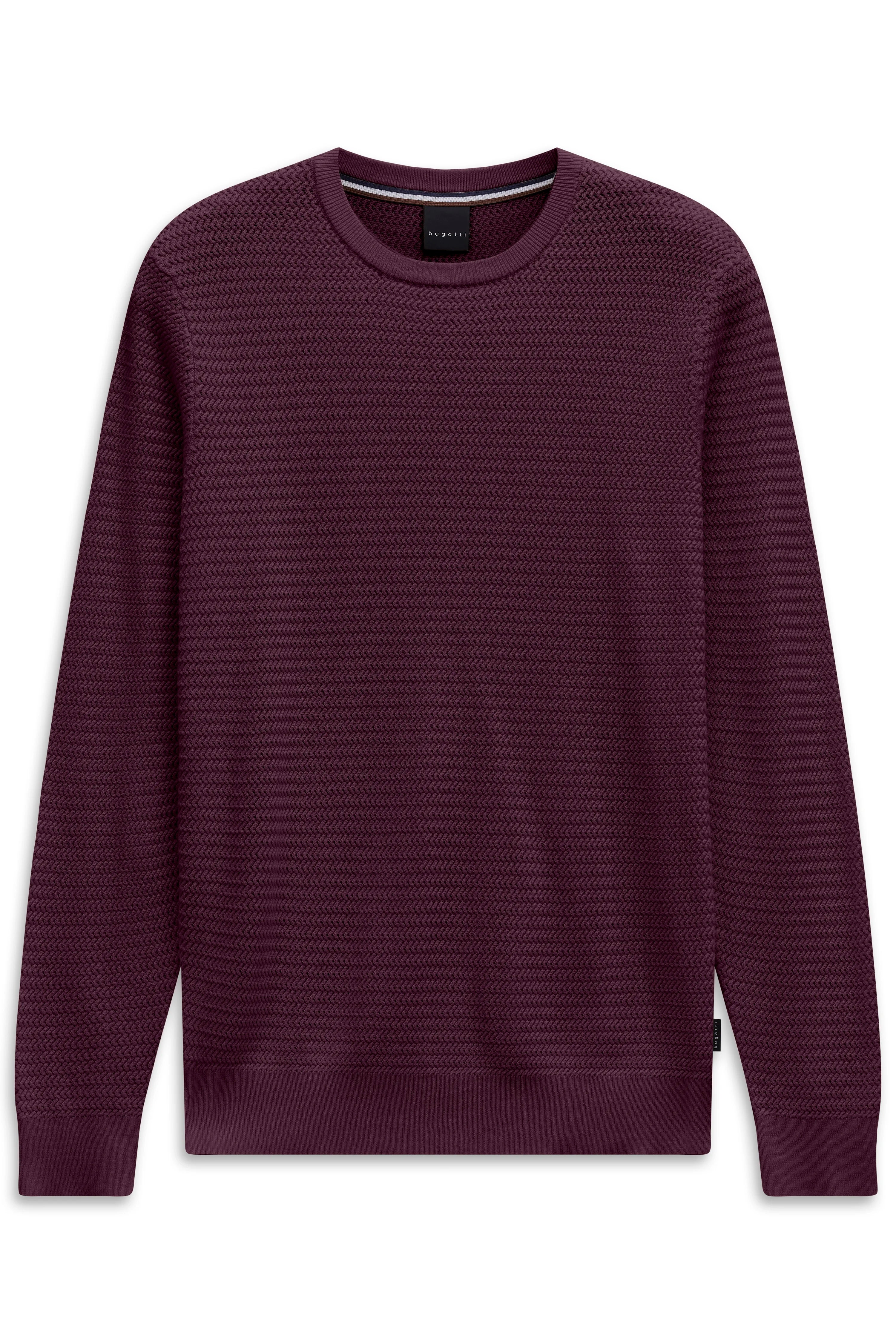 Bugatti Pullover, bordeaux, strukturiertes Muster, Büstenbild.