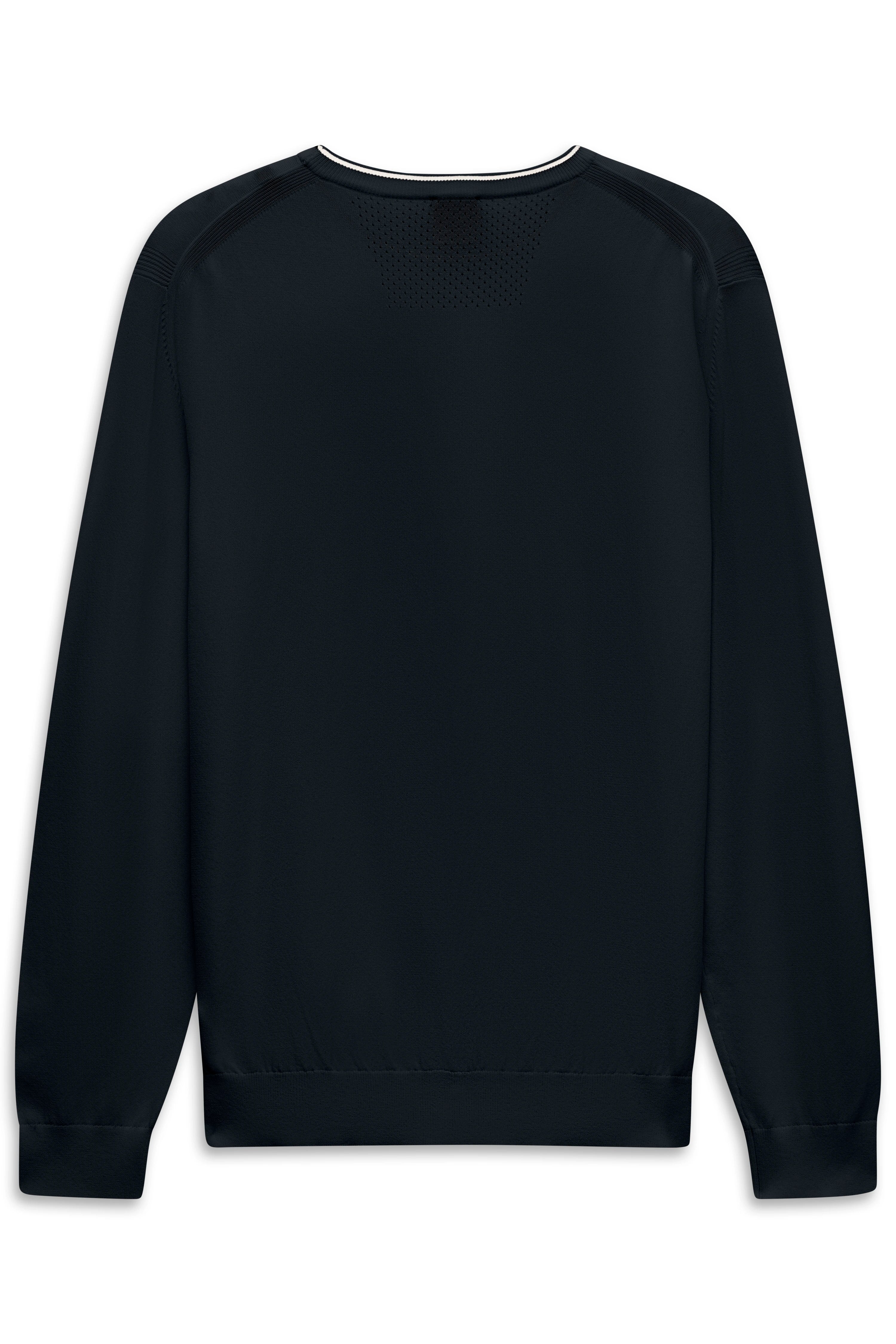 Schwarzer bugatti Pullover, Rückansicht, klassisches Design, hochwertiges Material, legeres Büstenbild.
