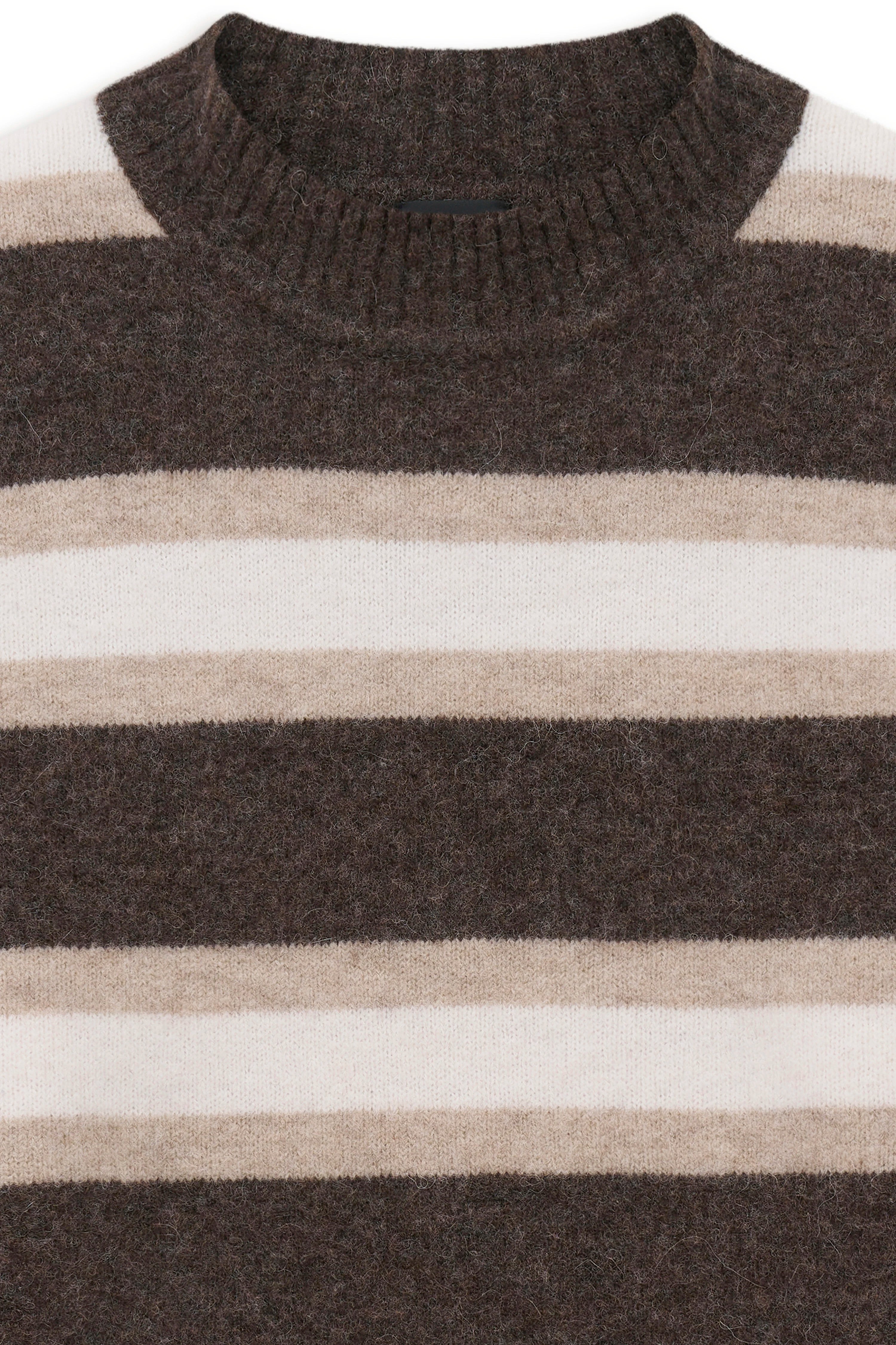 bugatti Pullover, braun-beige gestreift, Rückansicht, legerer Stil, hochwertig und elegant.