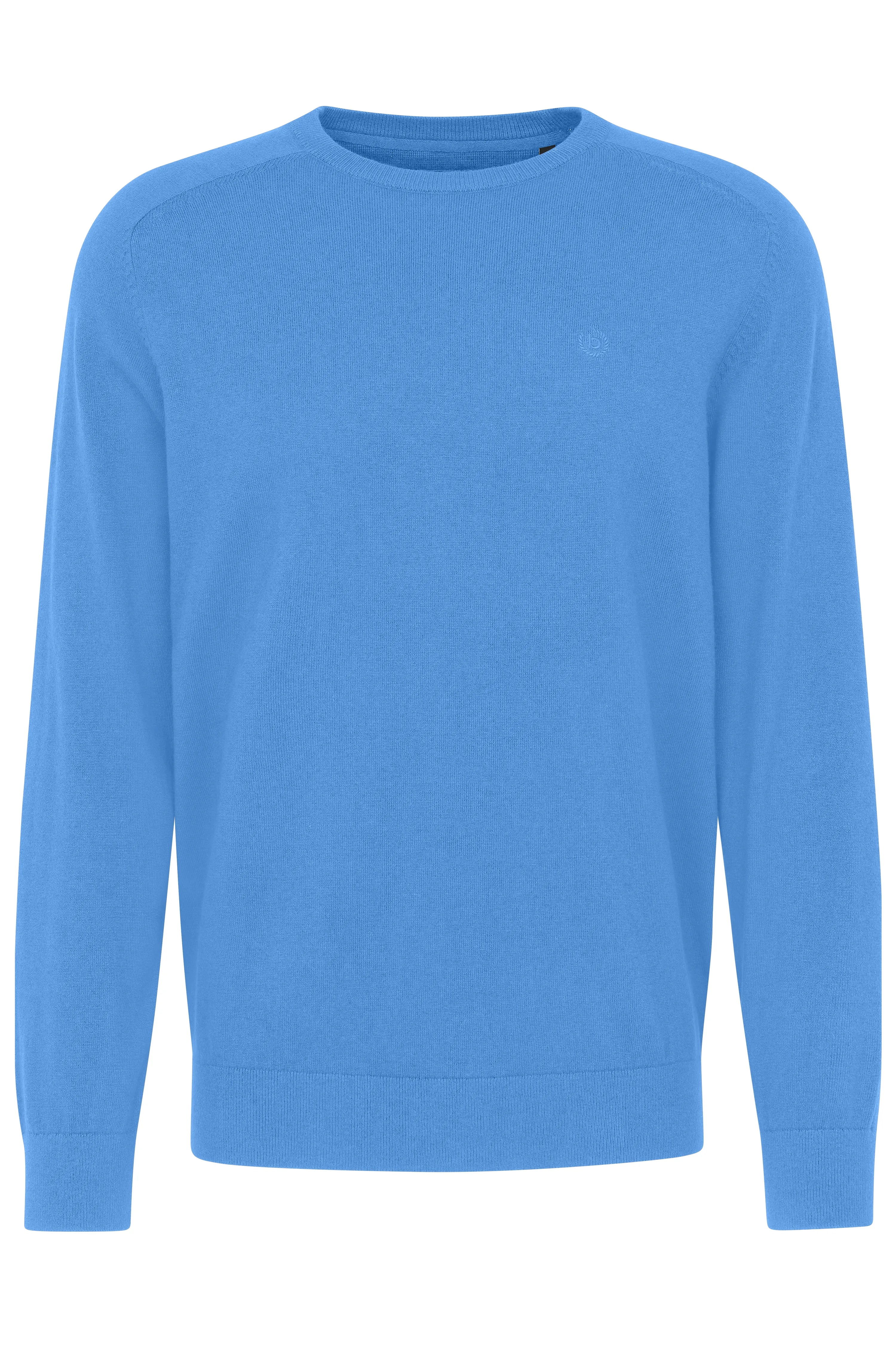 Blue bugatti sweater, crew neck, casual bust image, simple design, timeless elegance.