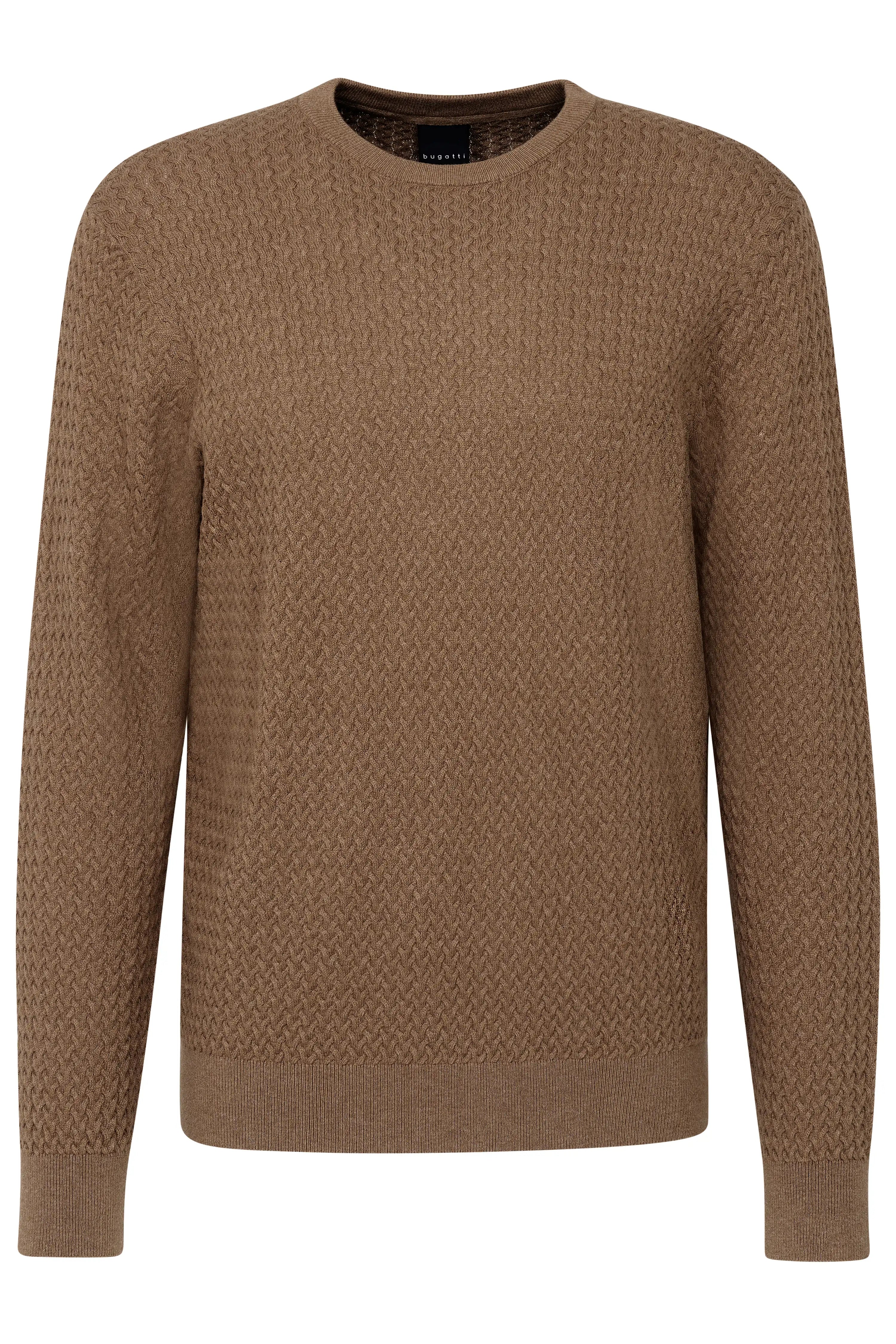 Brauner Strickpullover von bugatti in feinem Muster, Büstenbild.