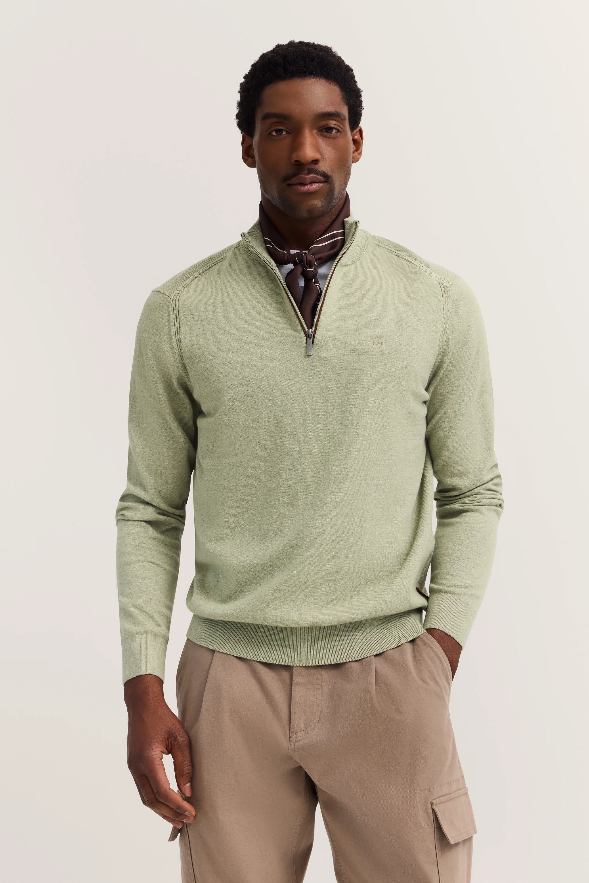 Cotton pullover with zipper in moss Bugatti - Main Image