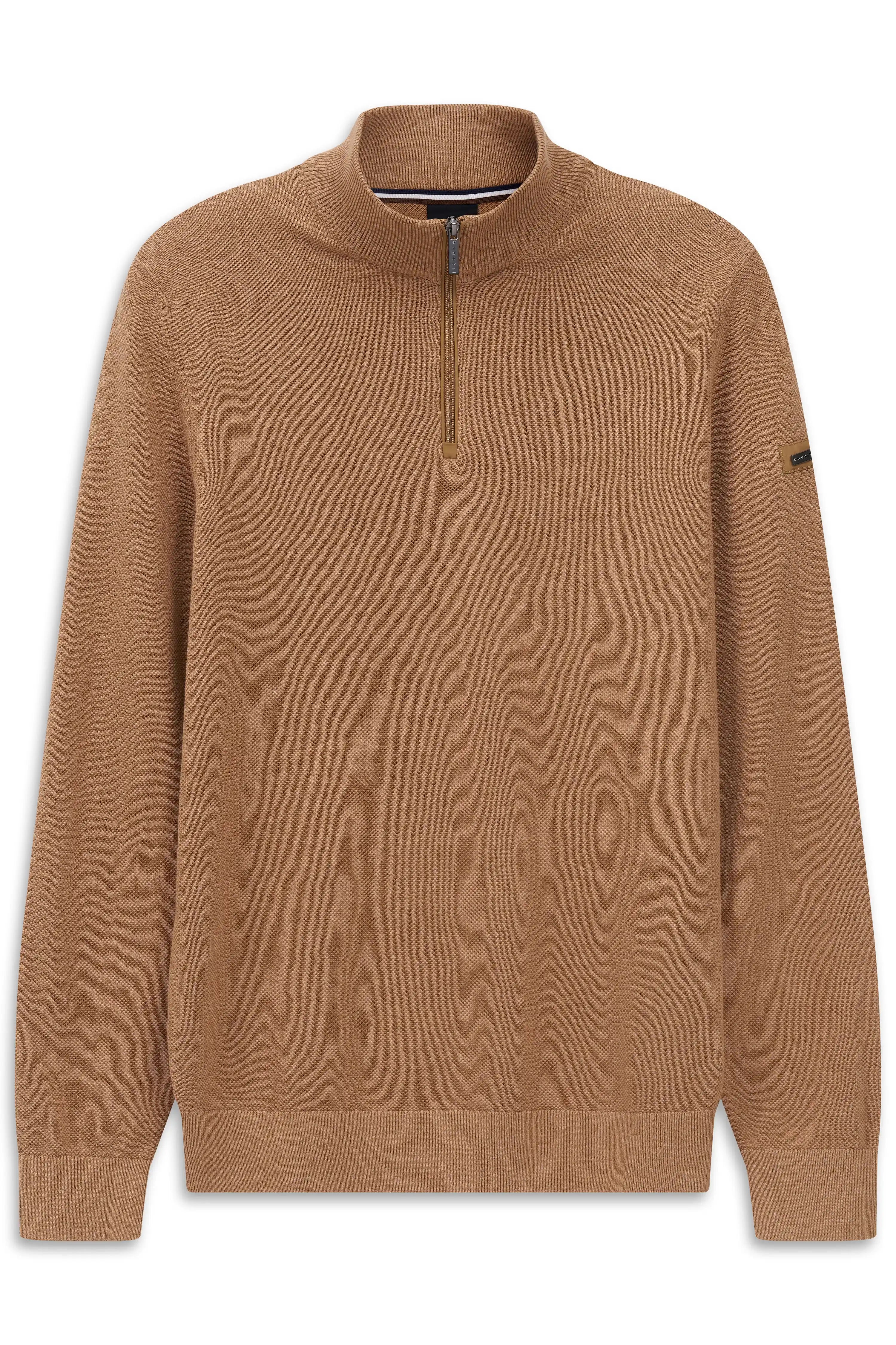 Bugatti Pullover in Camel, Stehkragen, Büstenbild, zeitloses Design.