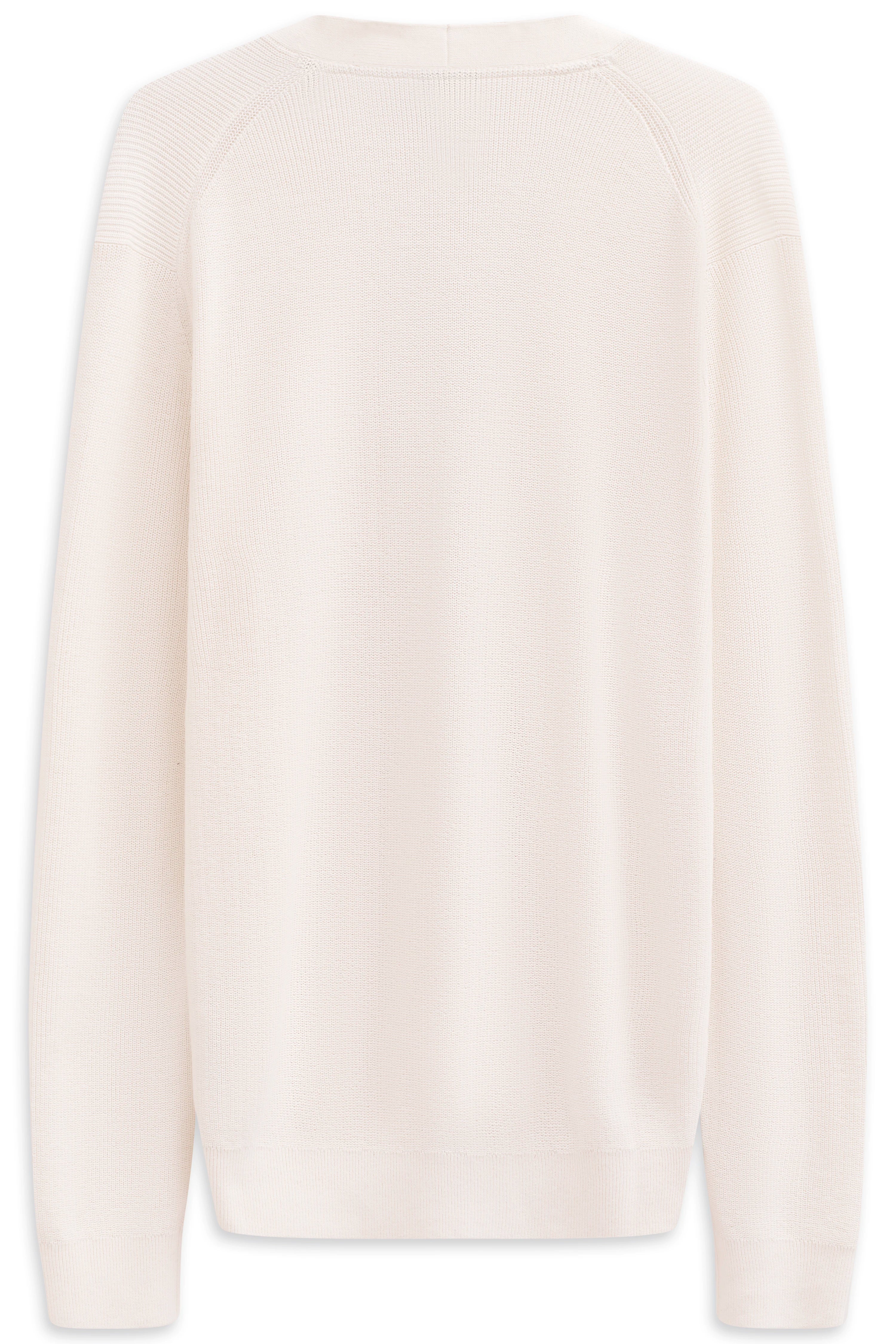 Weißer bugatti Pullover, Rückansicht, legeres Design, ohne Muster, hochwertiges Material.