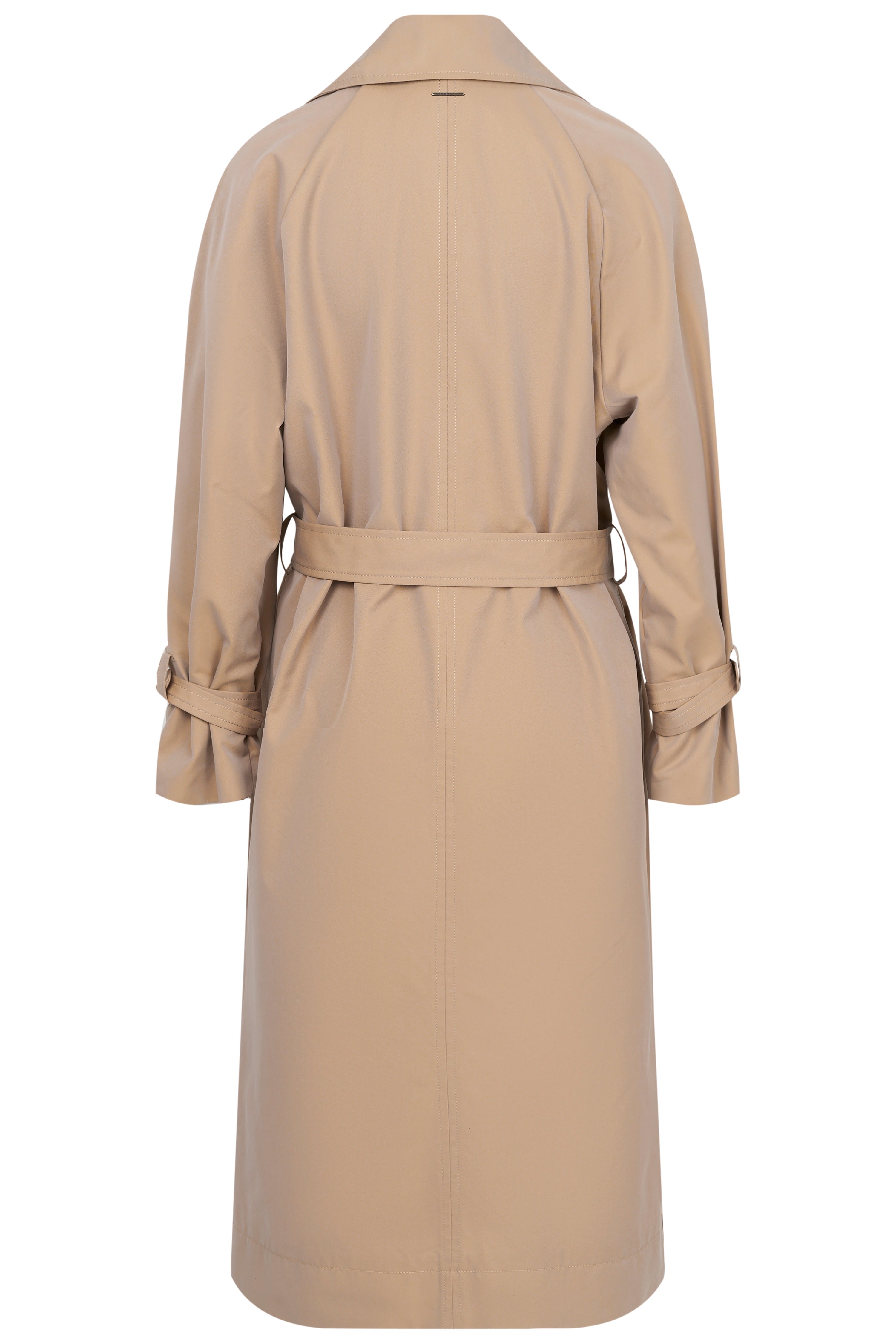 Beige bugatti trenchcoat, achterkant, casual buste, stijlvol en tijdloos.
