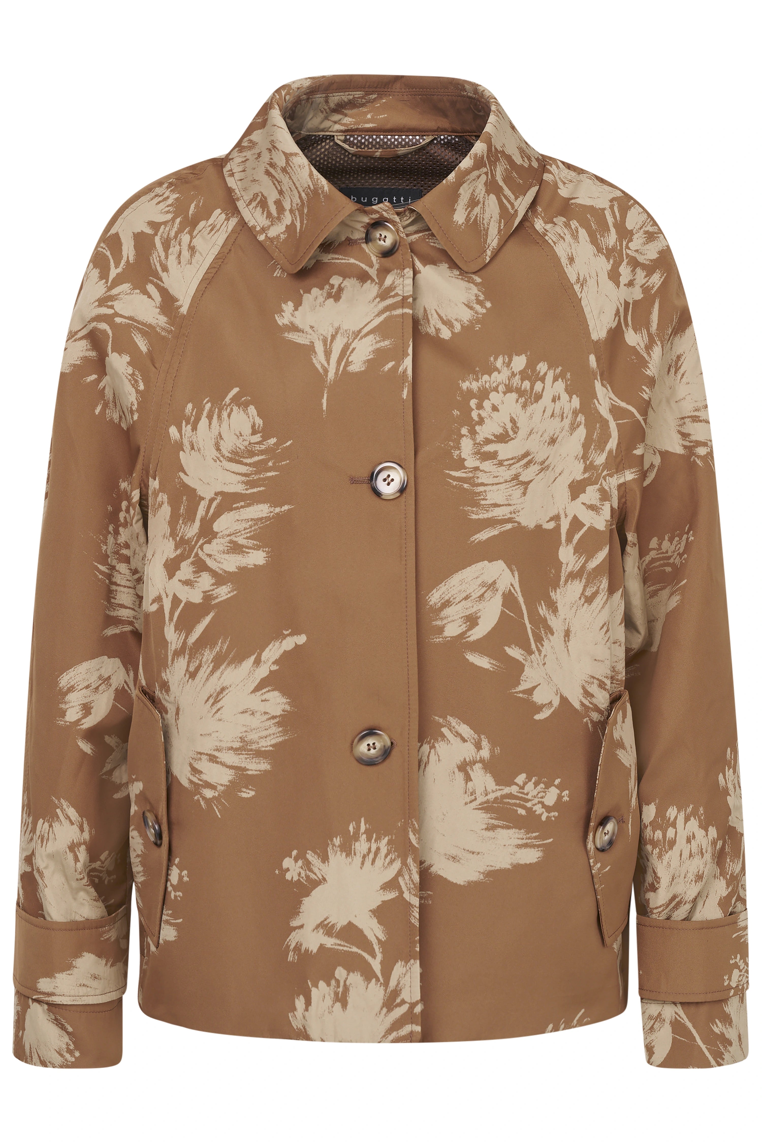 Braune bugatti Jacke mit floralem Muster, Büstenbild.