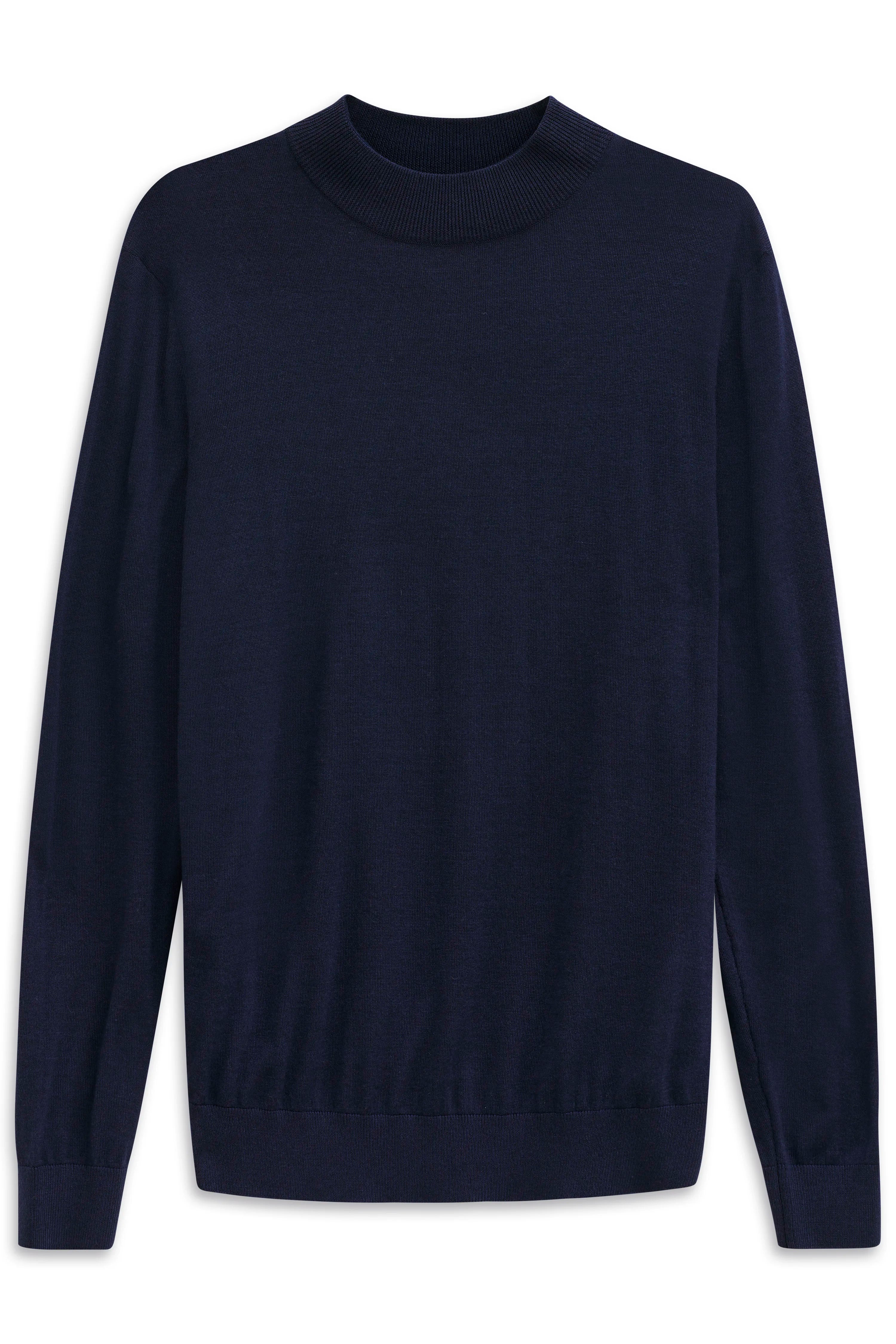 Dunkelblauer bugatti Pullover, schlichtes Design, Büstenbild, ideal für stilvolle Freizeitoutfits.