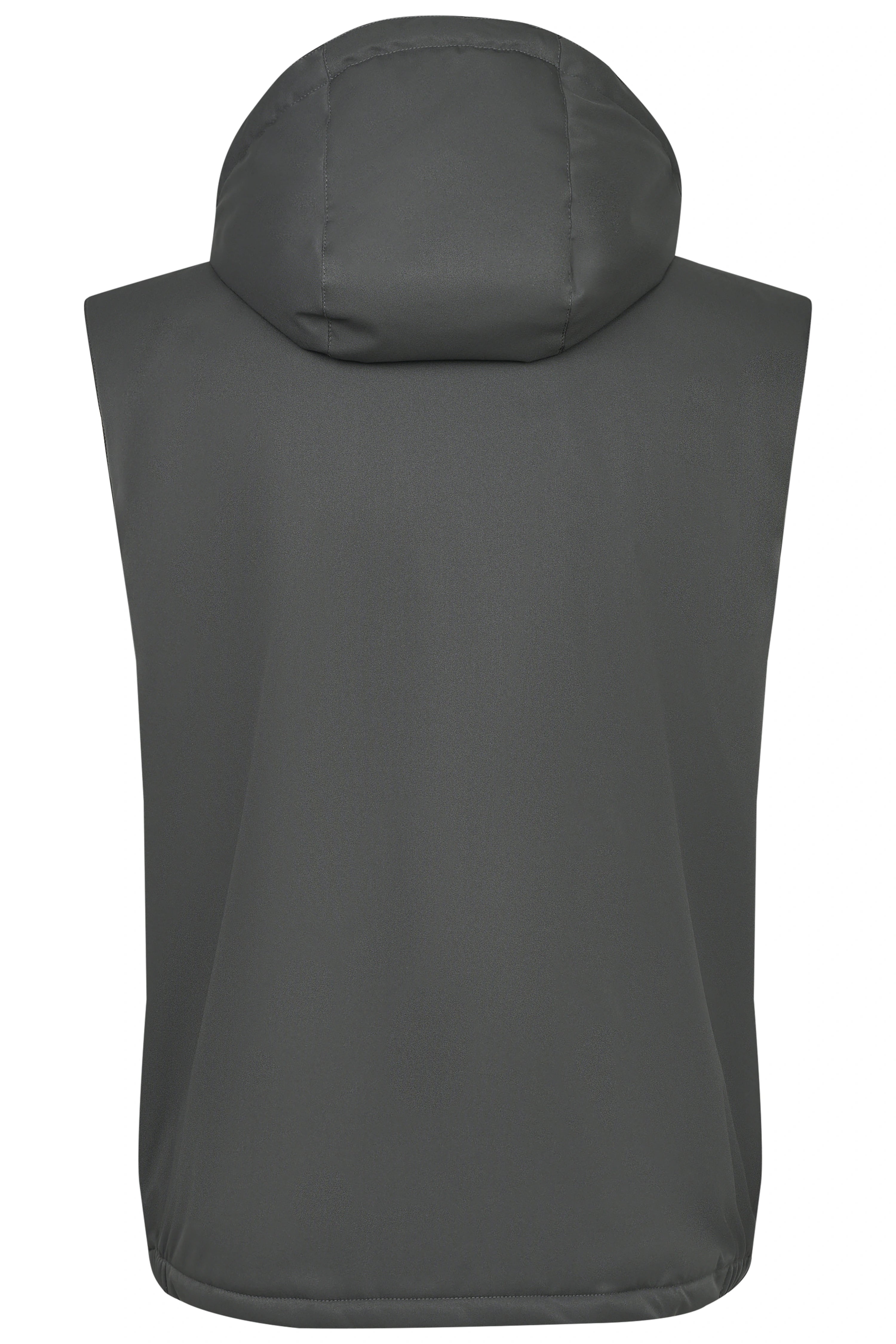 Dark grey bugatti vest with hood, back view, casual bust image.