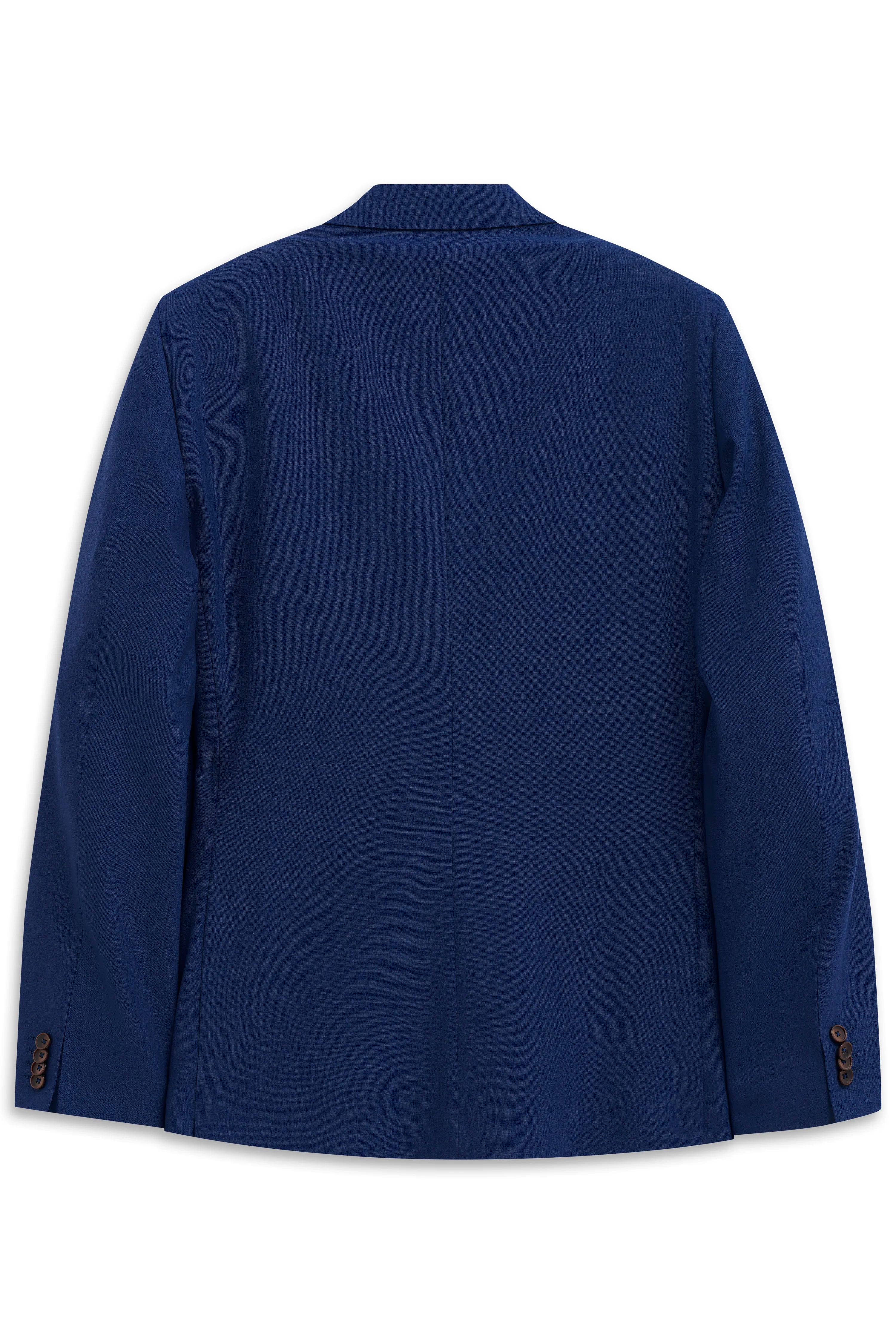 Blue bugatti blazer, back view, elegant design, high-quality craftsmanship, bust shot.