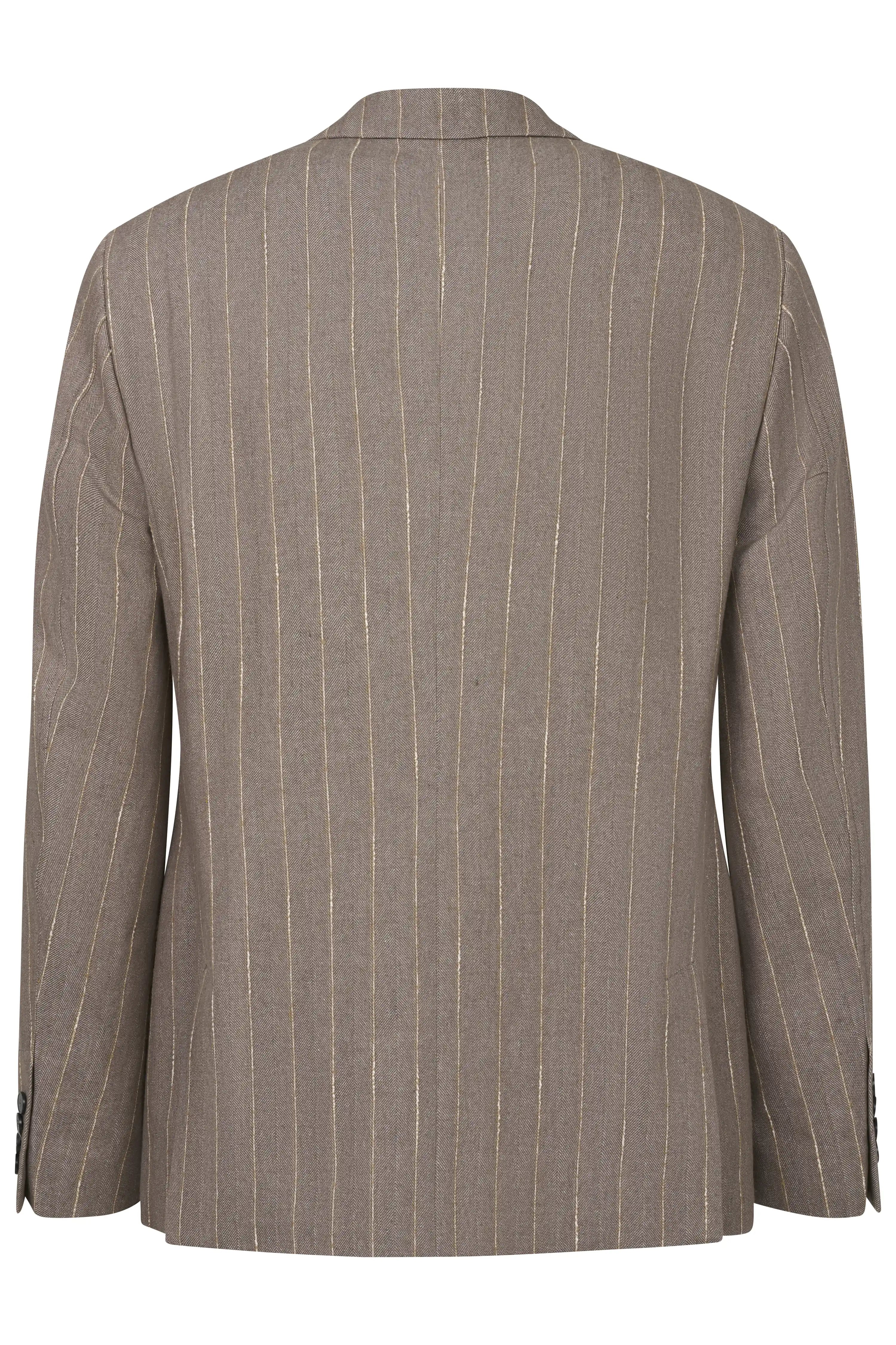 Graues bugatti Sakko mit feinen Nadelstreifen, Rückansicht, legeres Büstenbild.