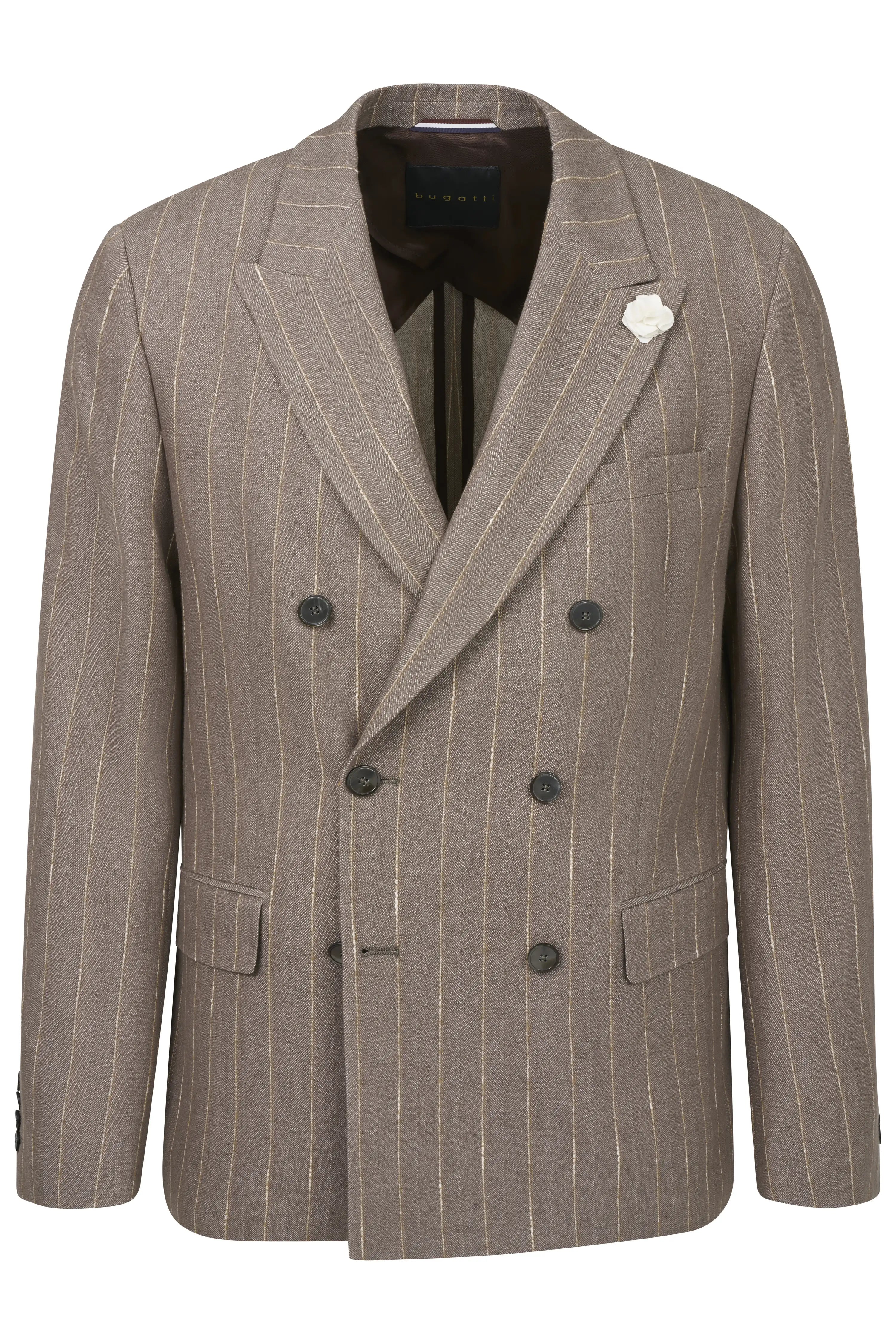 Brauner bugatti Nadelstreifen-Doppelreiher-Blazer, Büste, stilvoll und zeitlos.