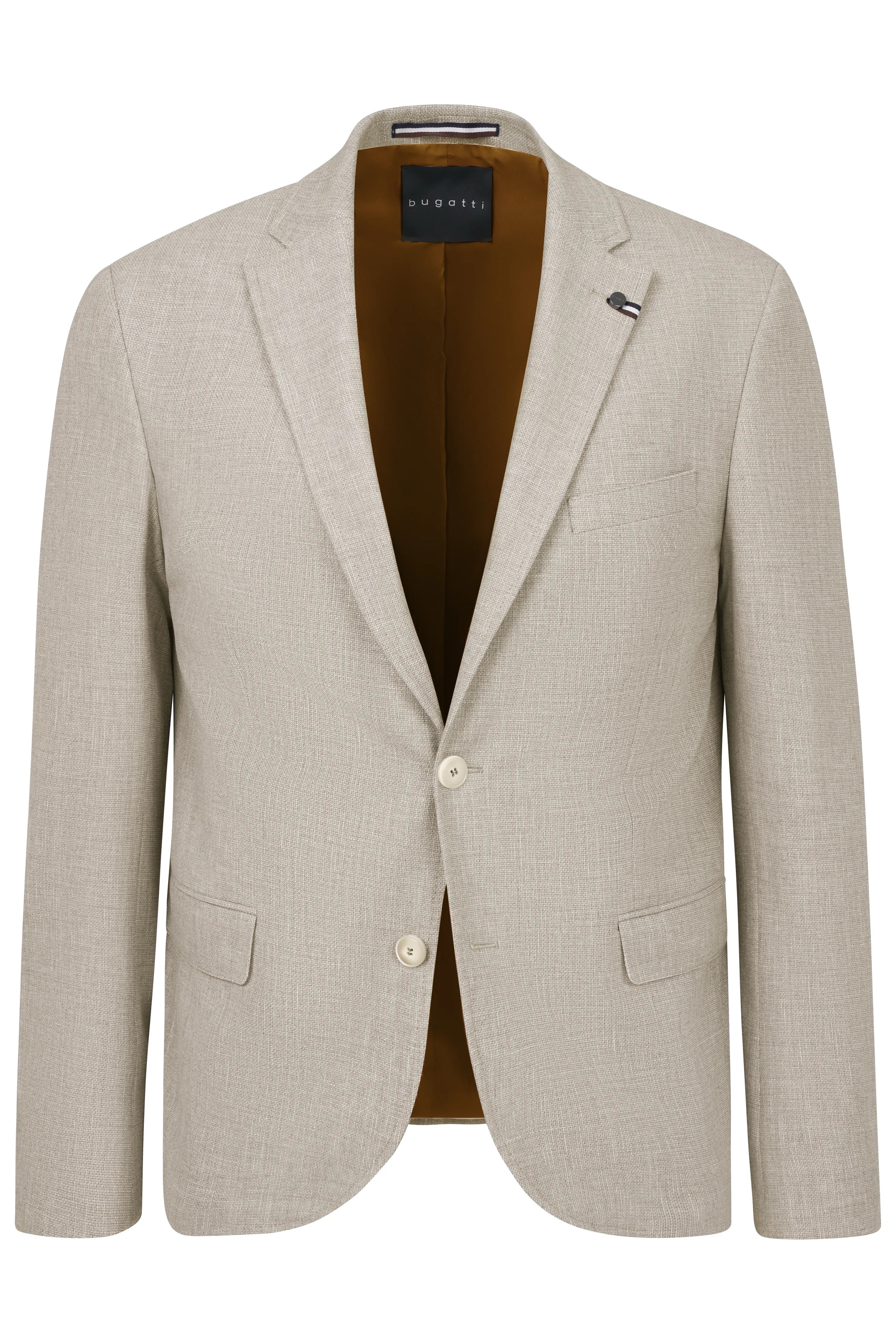 Beiger bugatti Blazer, Büstenbild, elegantes Design, hochwertige Verarbeitung, klassischer Schnitt.