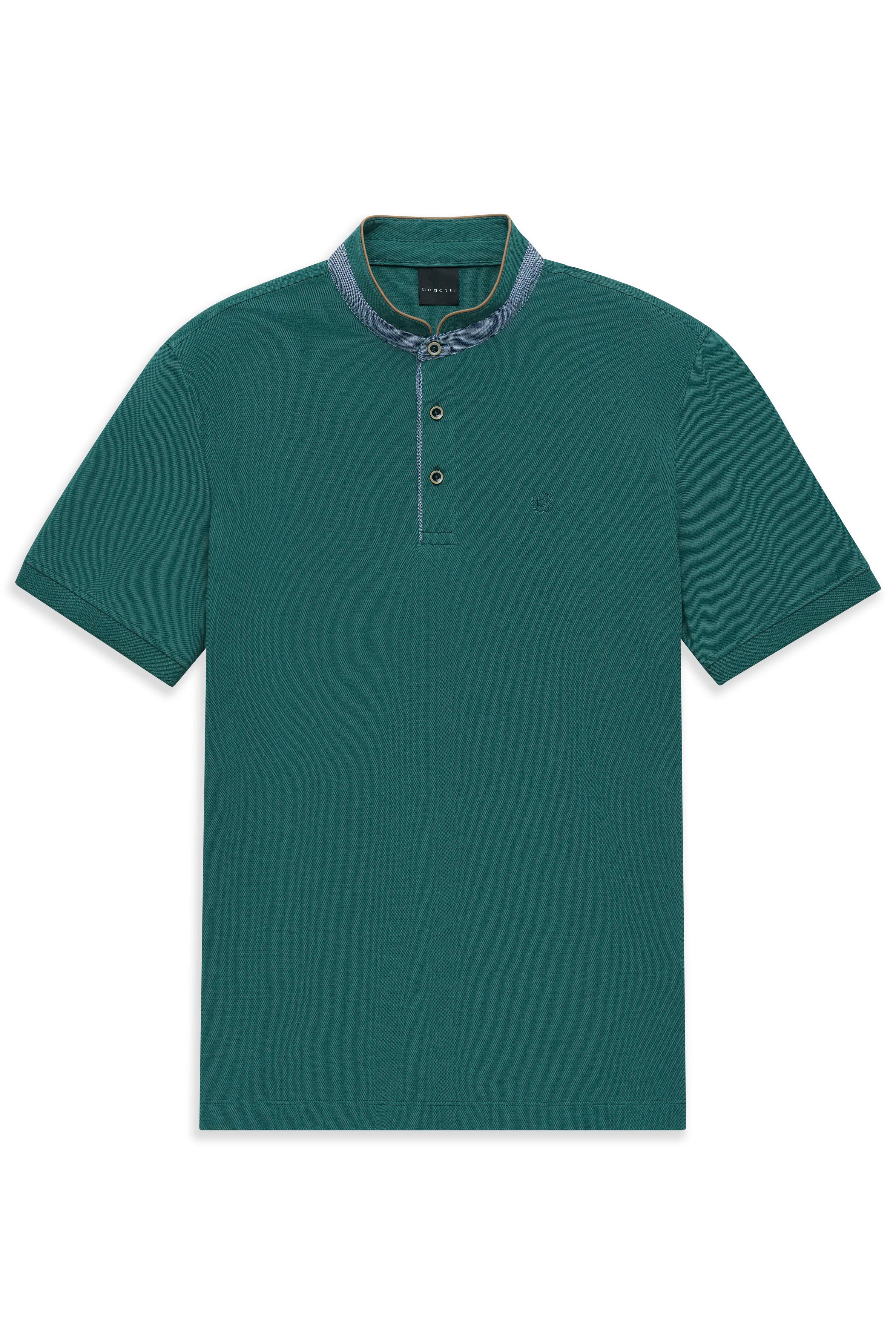 Grünes bugatti Poloshirt mit Kontrastkragen, Büstenbild, stilvoll und zeitlos.