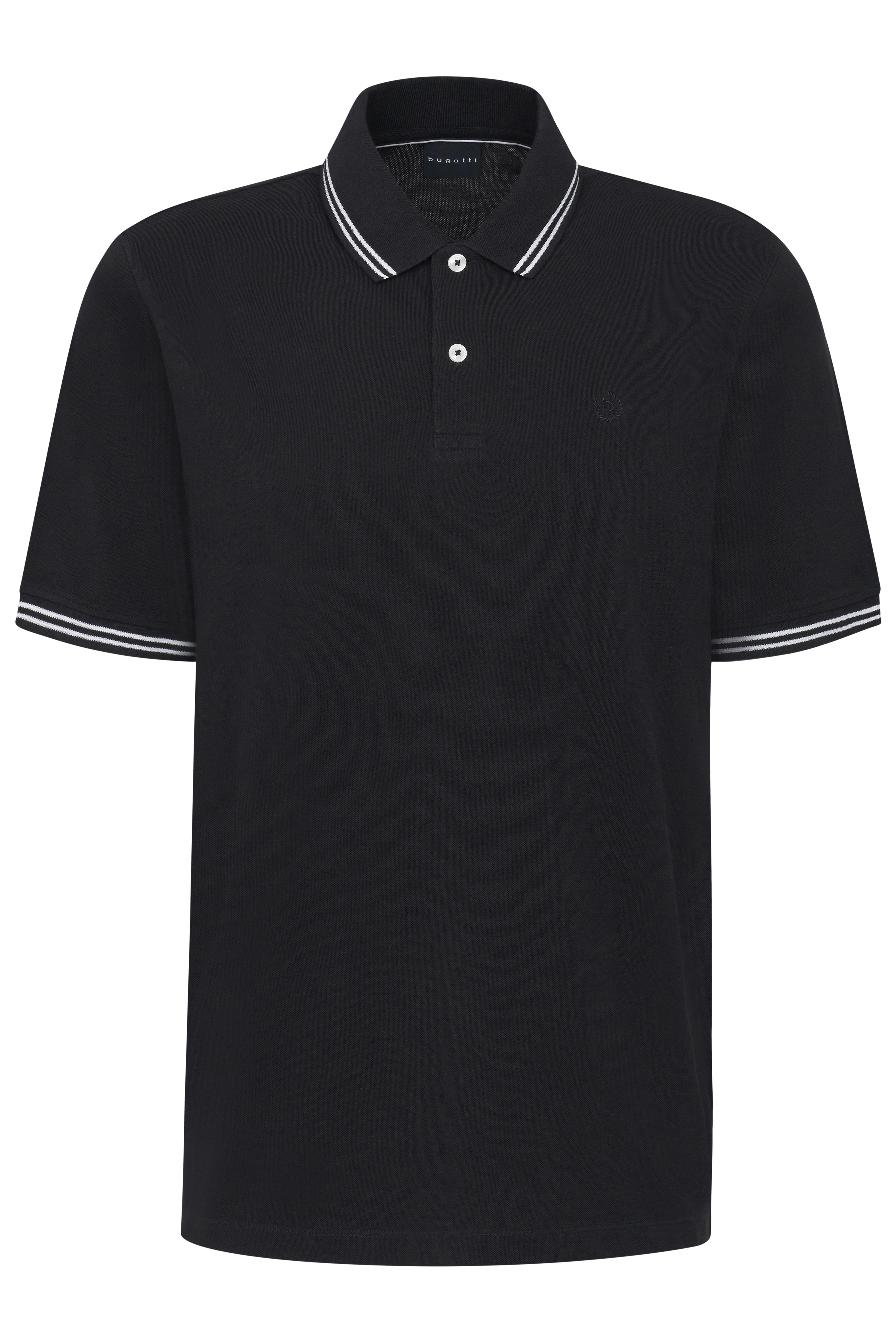 Zwart bugatti poloshirt met contrasterende strepen, tijdloze elegantie en Italiaanse inspiratie.