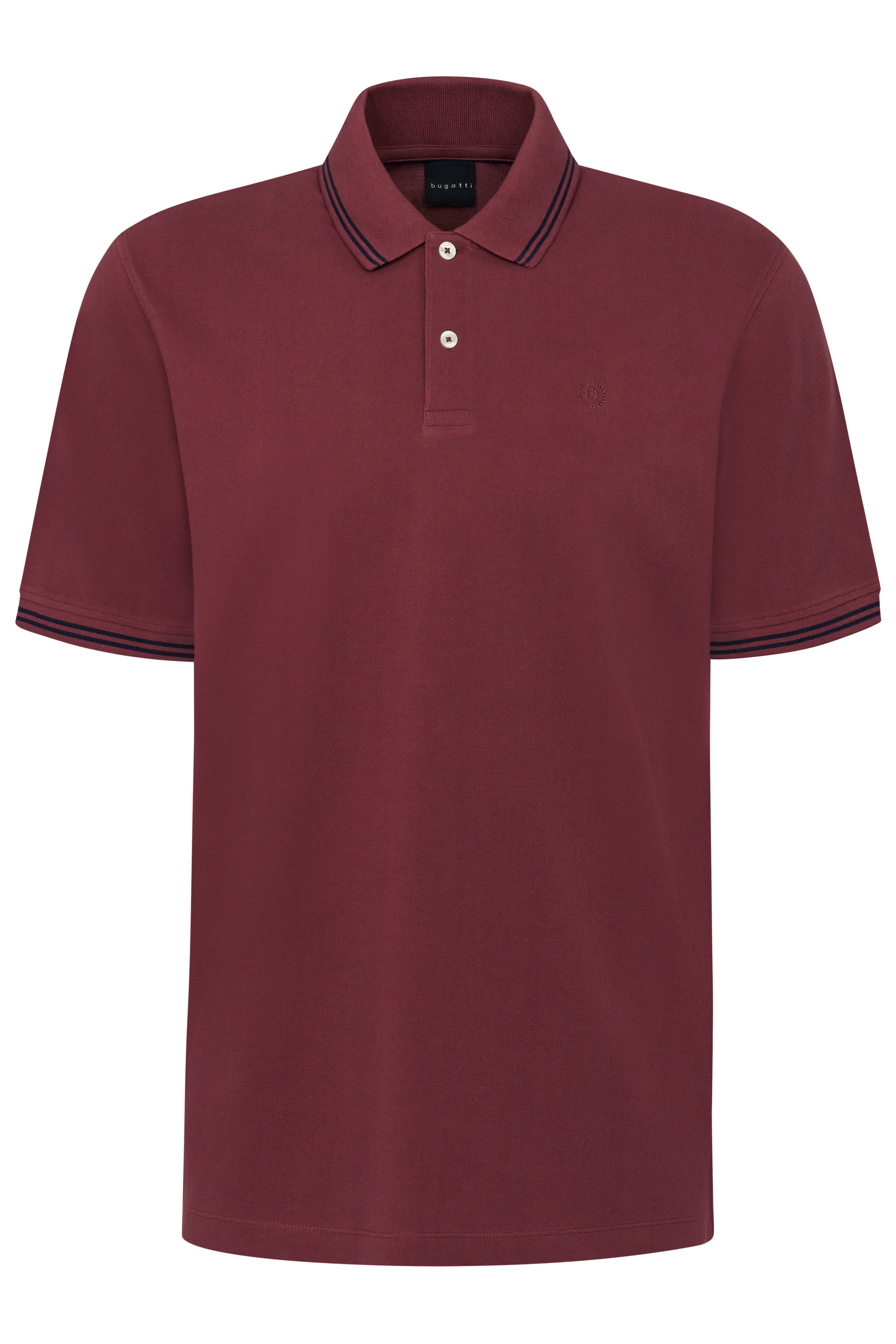 Bugatti Polohemd, bordeaux, Büste, klassischer Kragen, eleganter Stil.