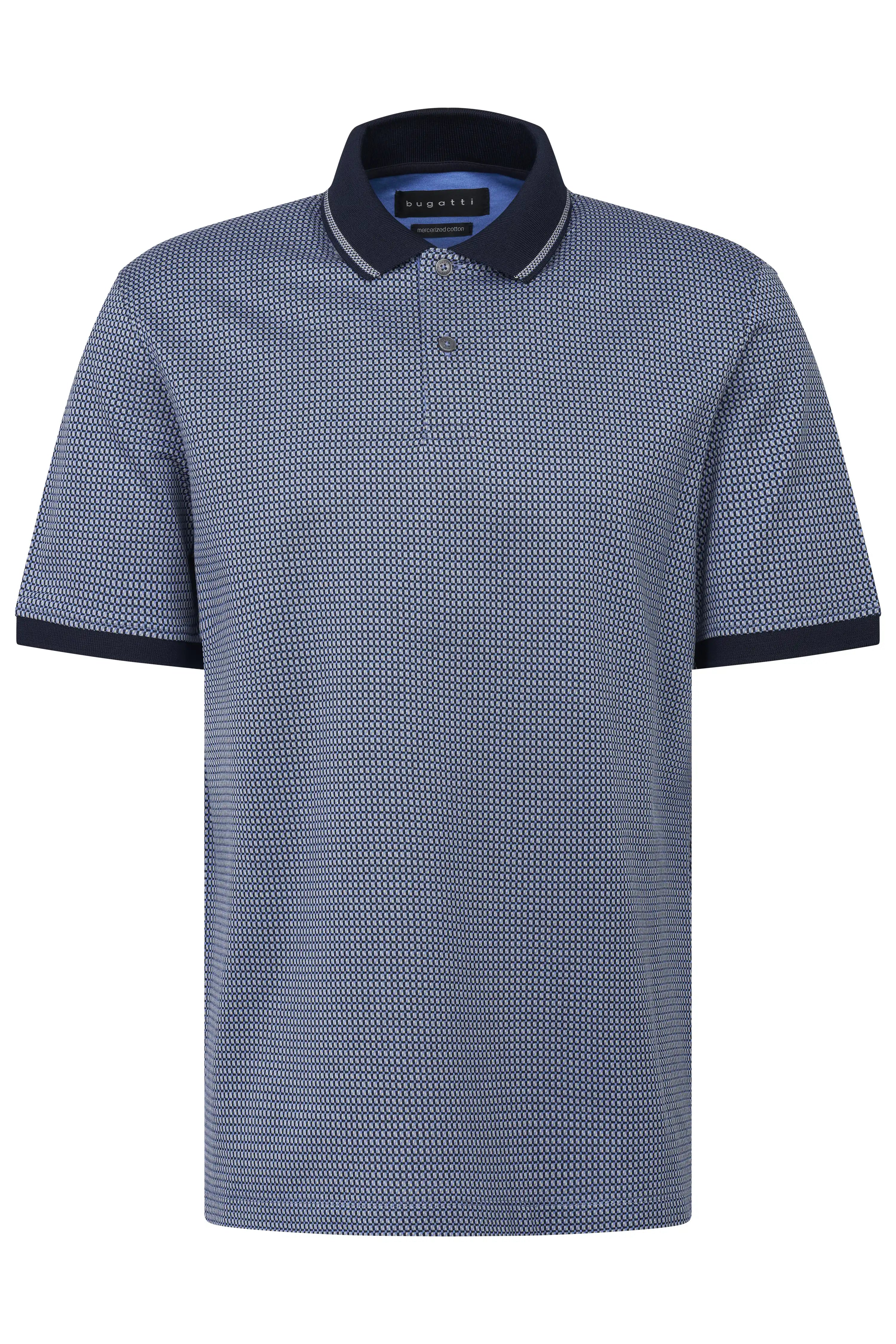 bugatti polo shirt, blue patterned, bust view, stylish and timeless.