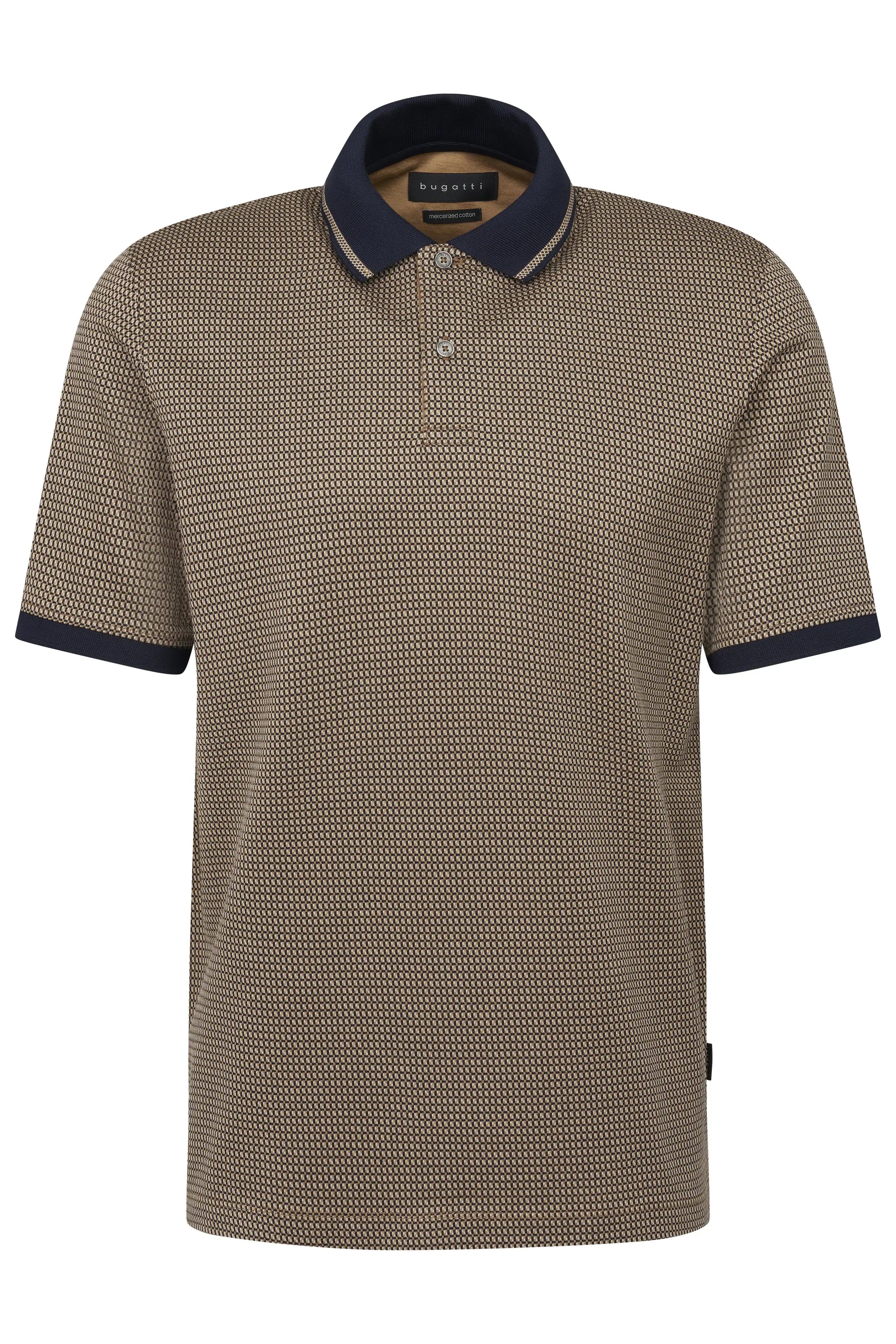 bugatti beige patterned polo shirt, bust view, classic style, timeless elegance.