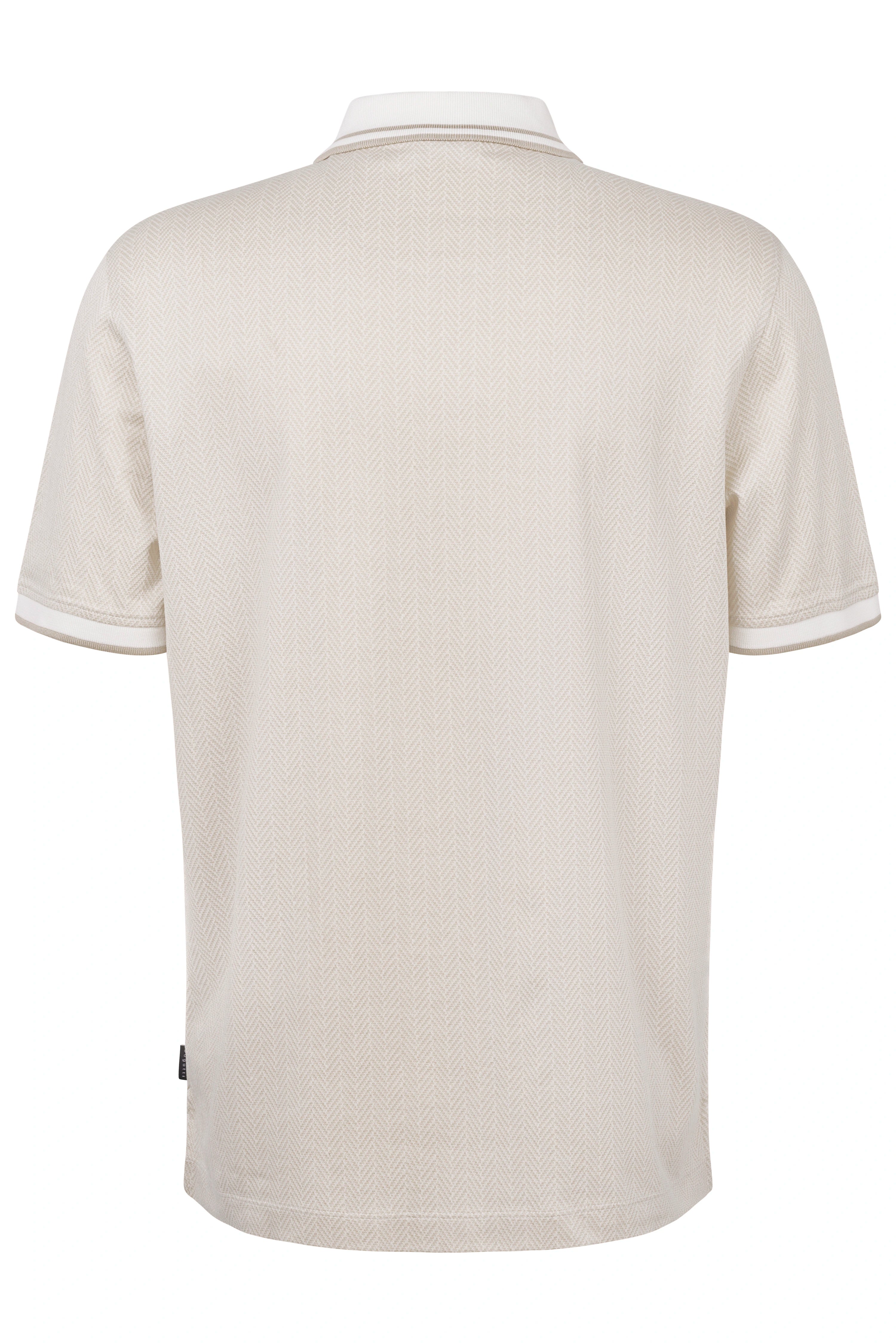 Beige polo by bugatti with subtle pattern, bust view.