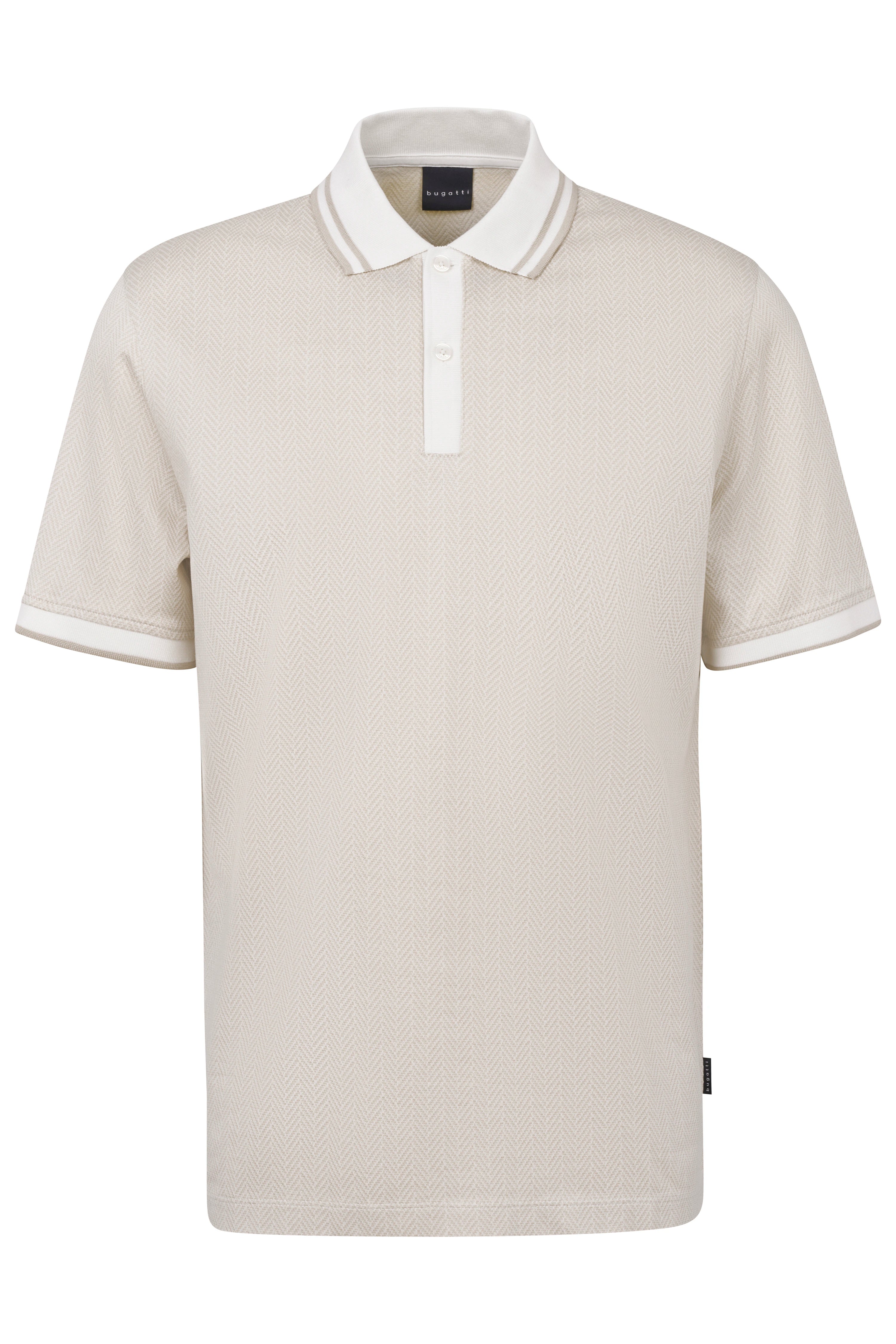 Beige bugatti polo shirt, herringbone pattern, bust view.