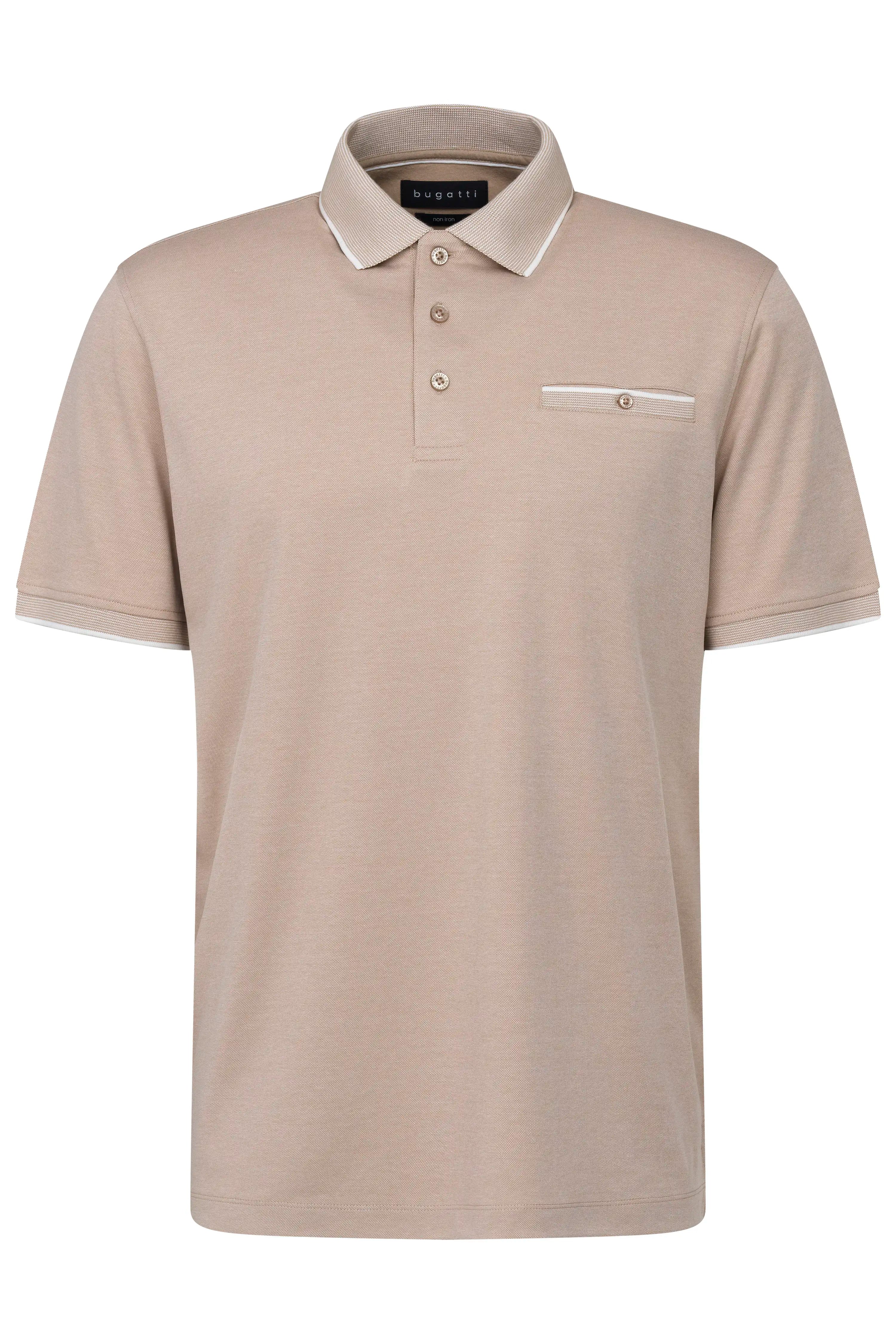 Beige bugatti polo shirt with chest pocket on bust, refined and timeless elegance.