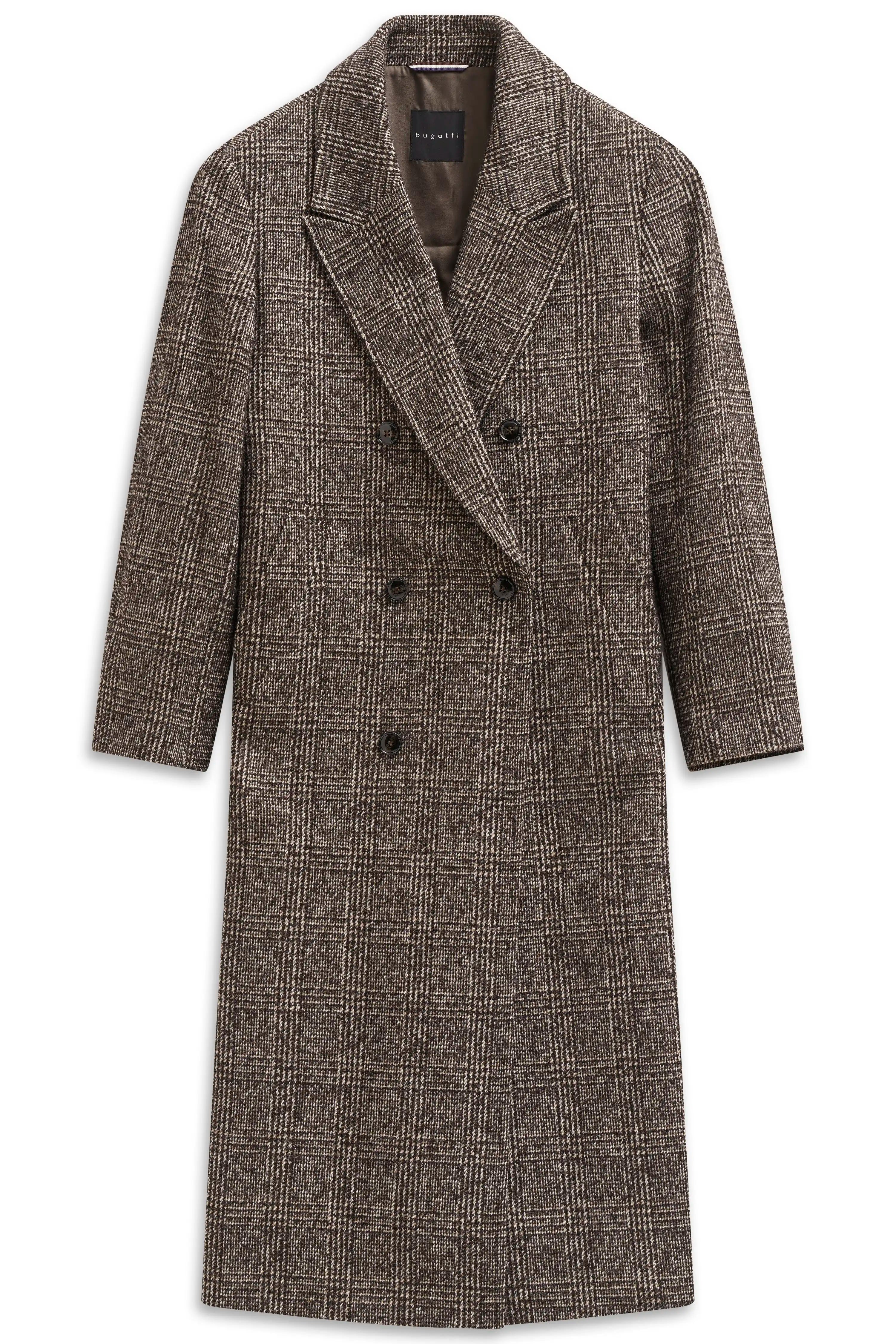 bugatti Mantel in Braun mit Karomuster, Büstenbild. Elegantes Design für zeitlosen Stil.
